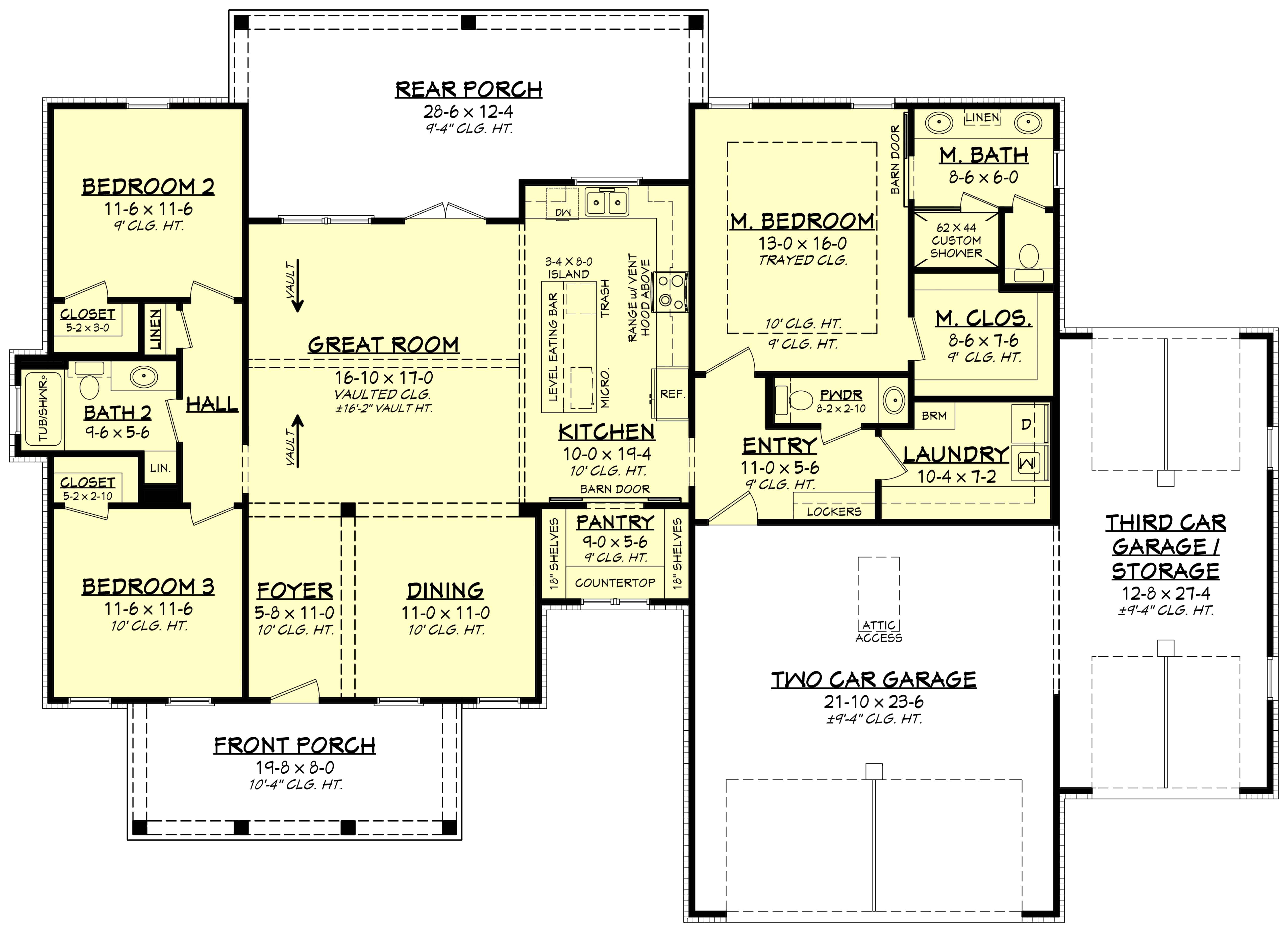 Main Level of Farmhouse Plan #142-1454
