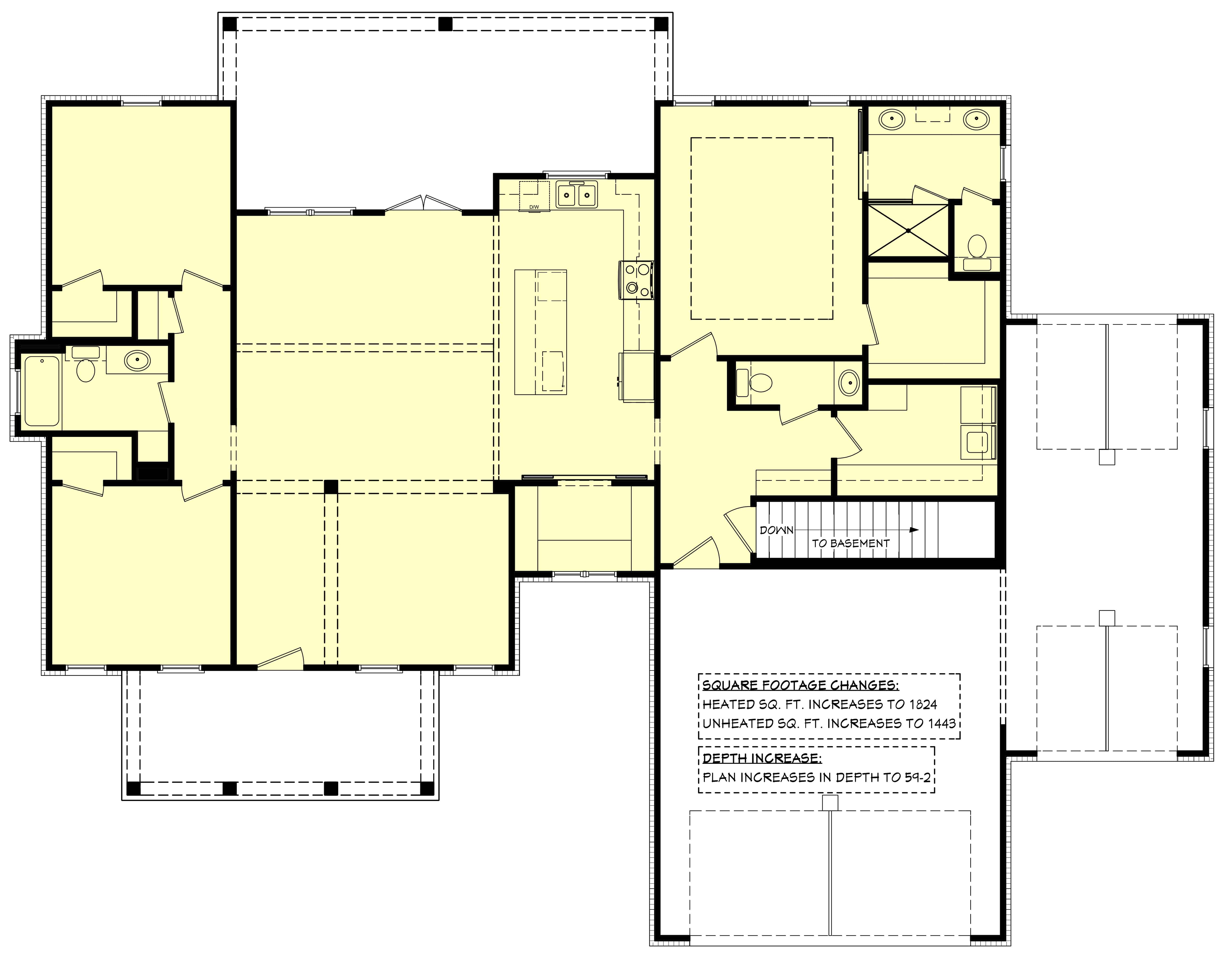 Main Level of Farmhouse Plan #142-1454
