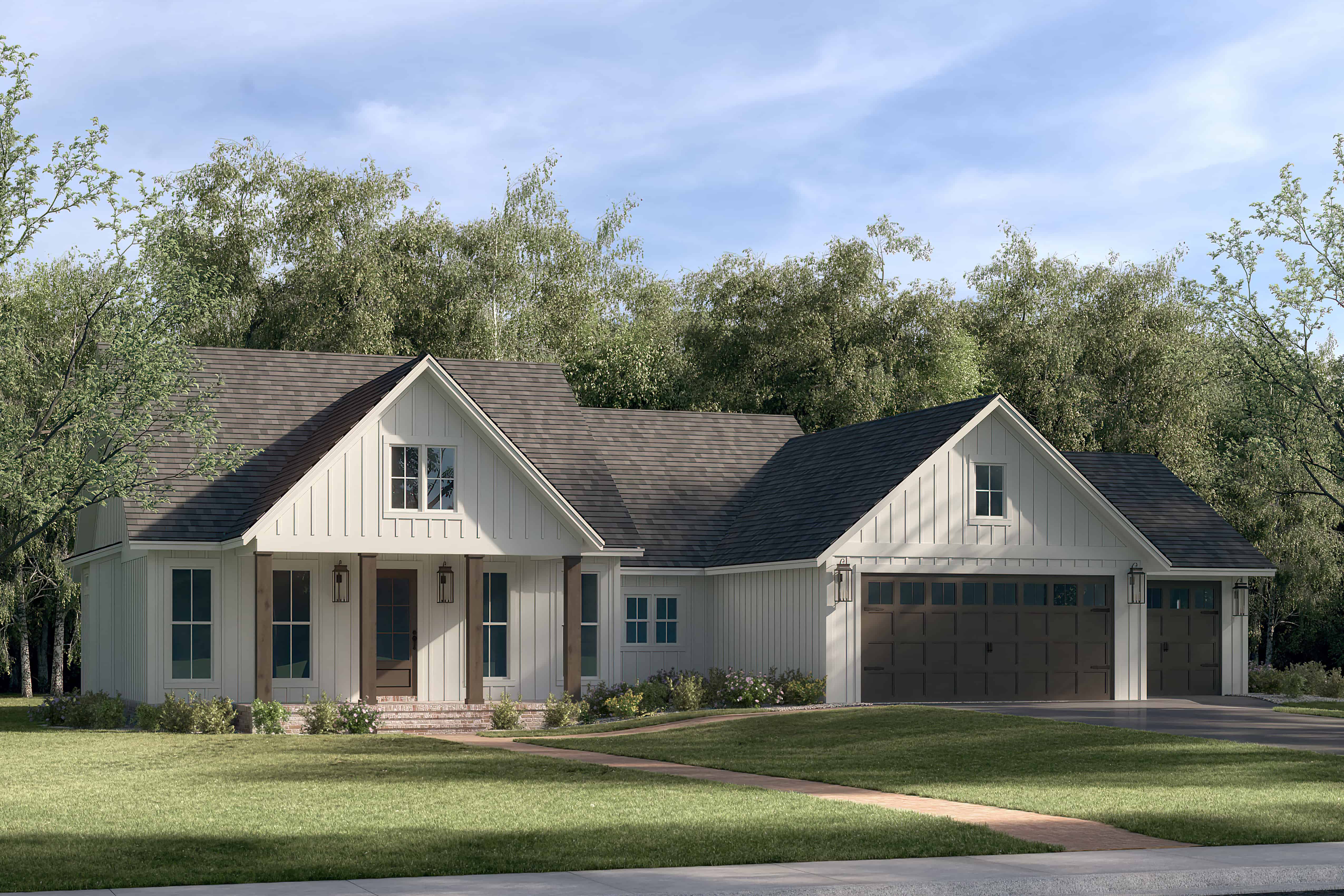Front elevation of Farmhouse home (ThePlanCollection: House Plan #142-1454)
