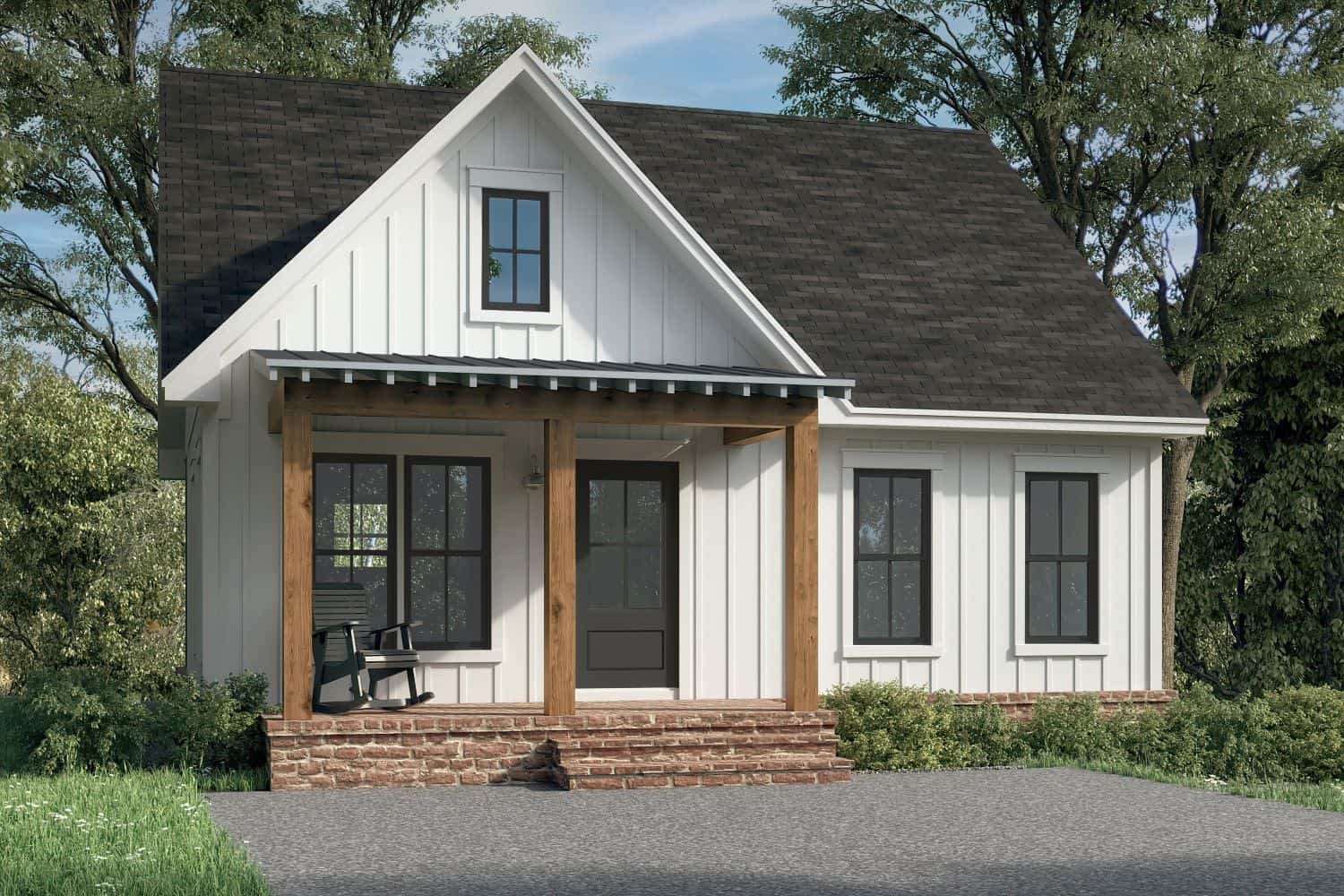 Front elevation of Small Farmhouse home (ThePlanCollection: House Plan #142-1455)