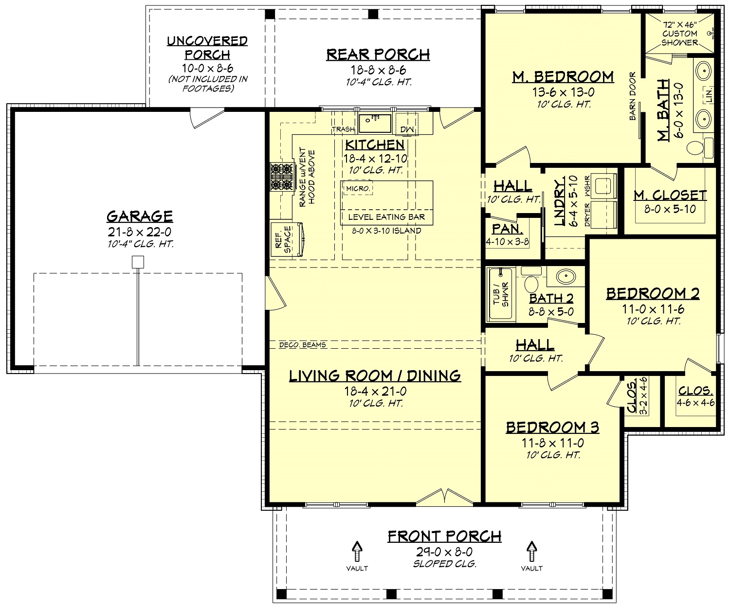 Main Level of Modern Farmhouse Plan #142-1456