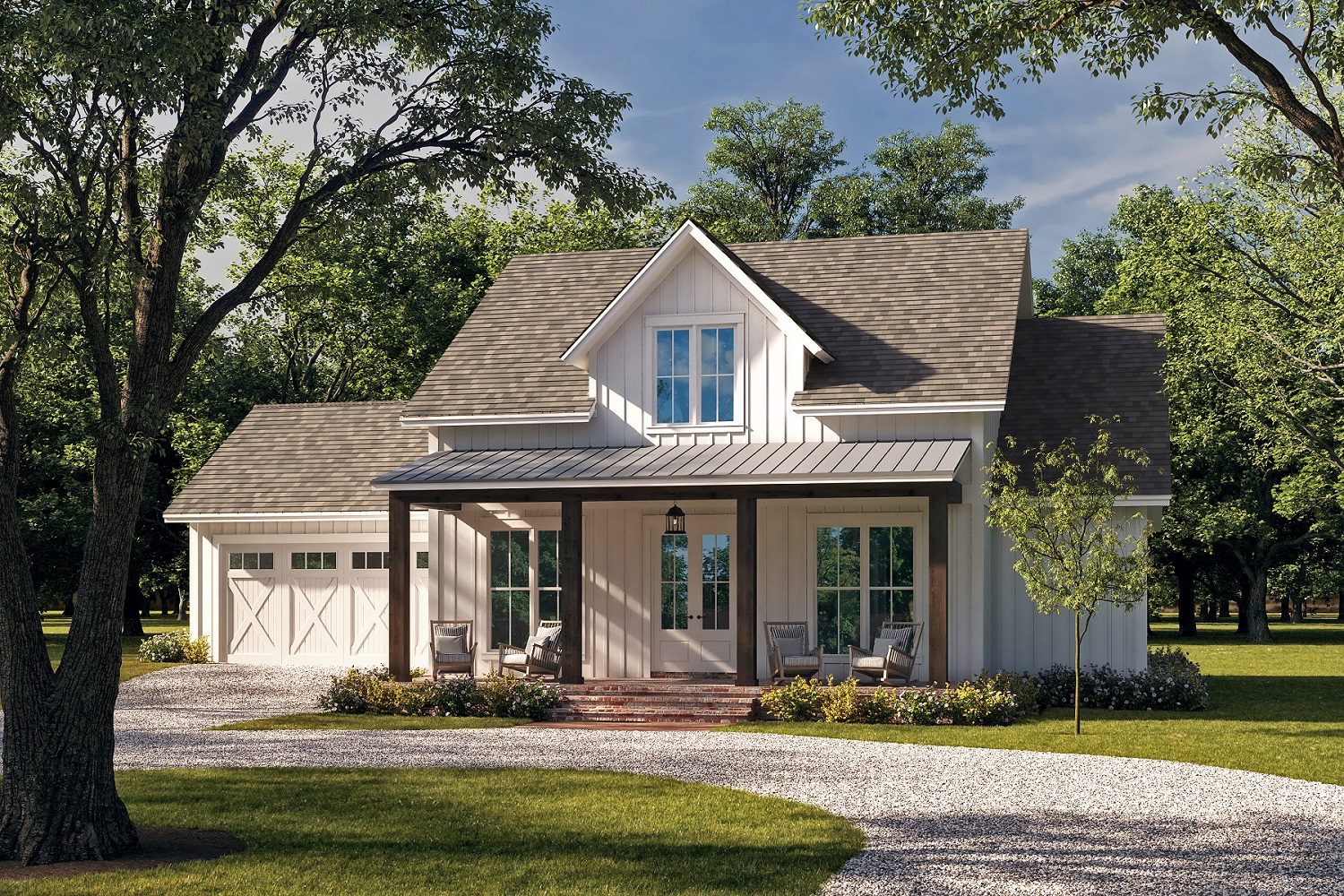 Front elevation of Modern Farmhouse home (ThePlanCollection: House Plan #142-1456)