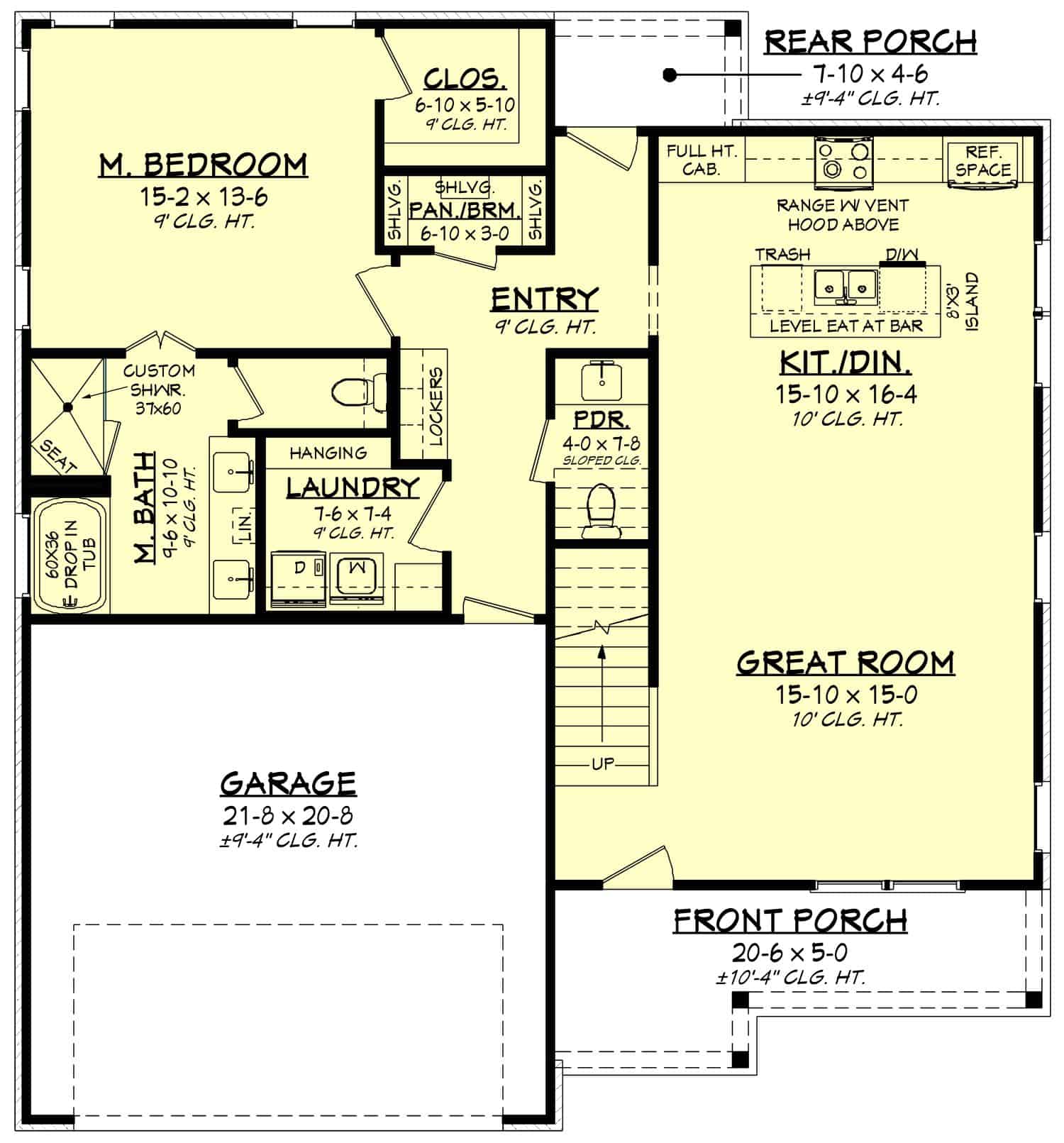Main Level of Farmhouse Plan #142-1457