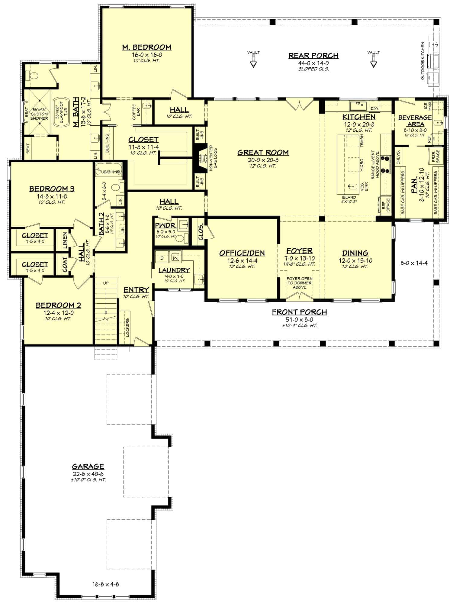 Main Level of Farmhouse Plan #142-1458