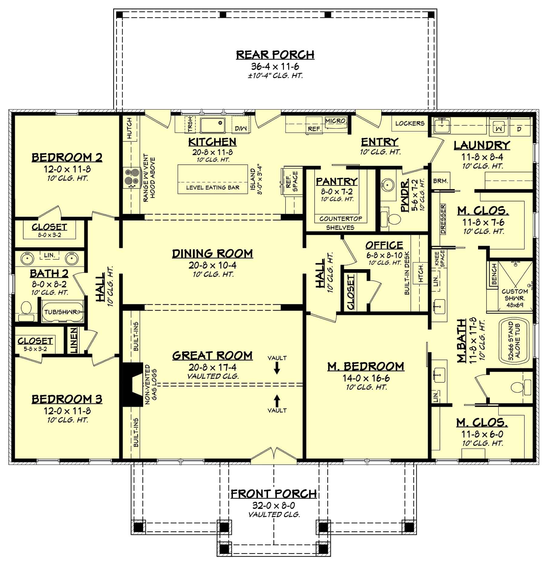 Main Level of Farmhouse Plan #142-1461