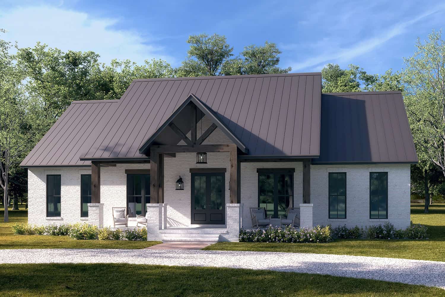 Front elevation of Farmhouse home (ThePlanCollection: House Plan #142-1461)