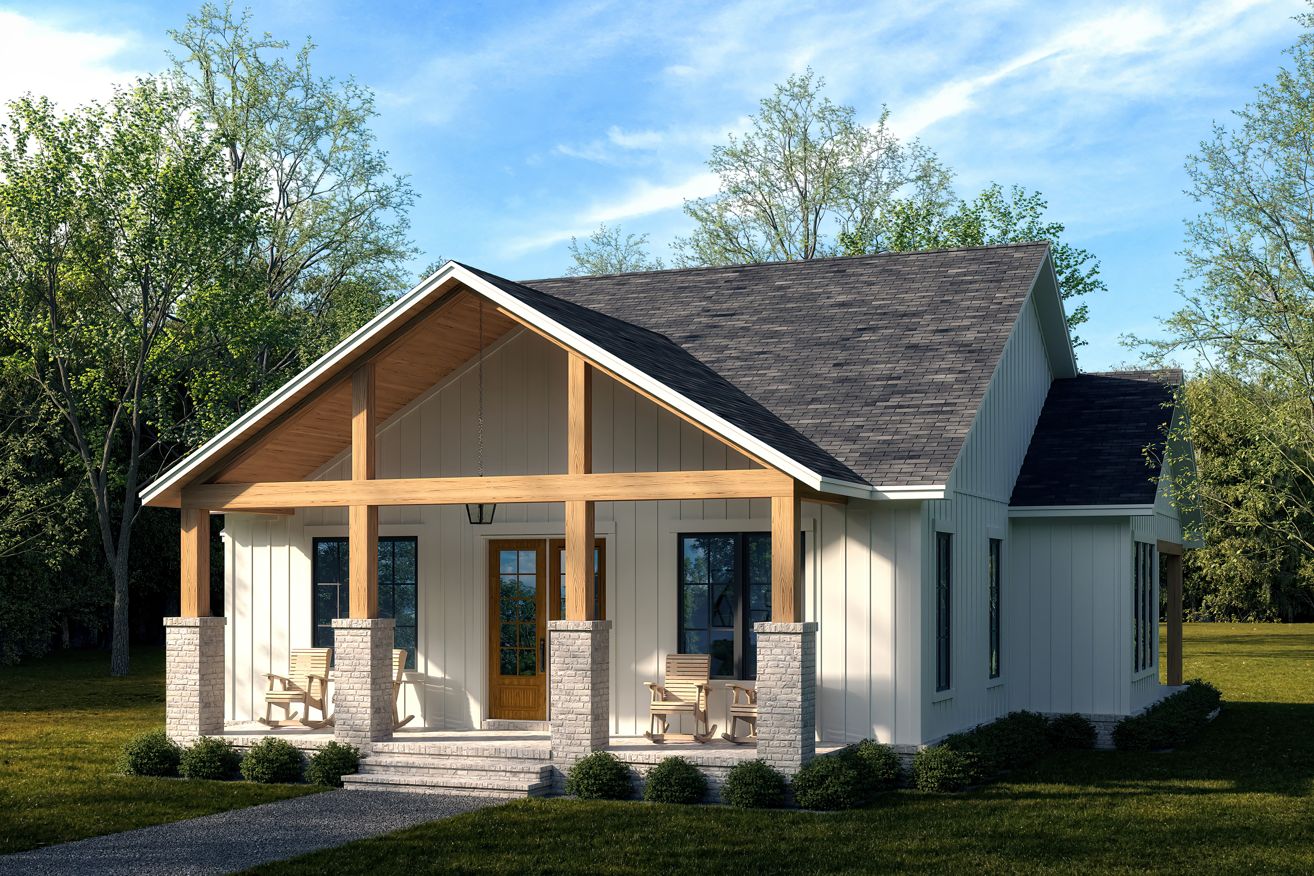 Front elevation of Transitional home (ThePlanCollection: House Plan #142-1463)