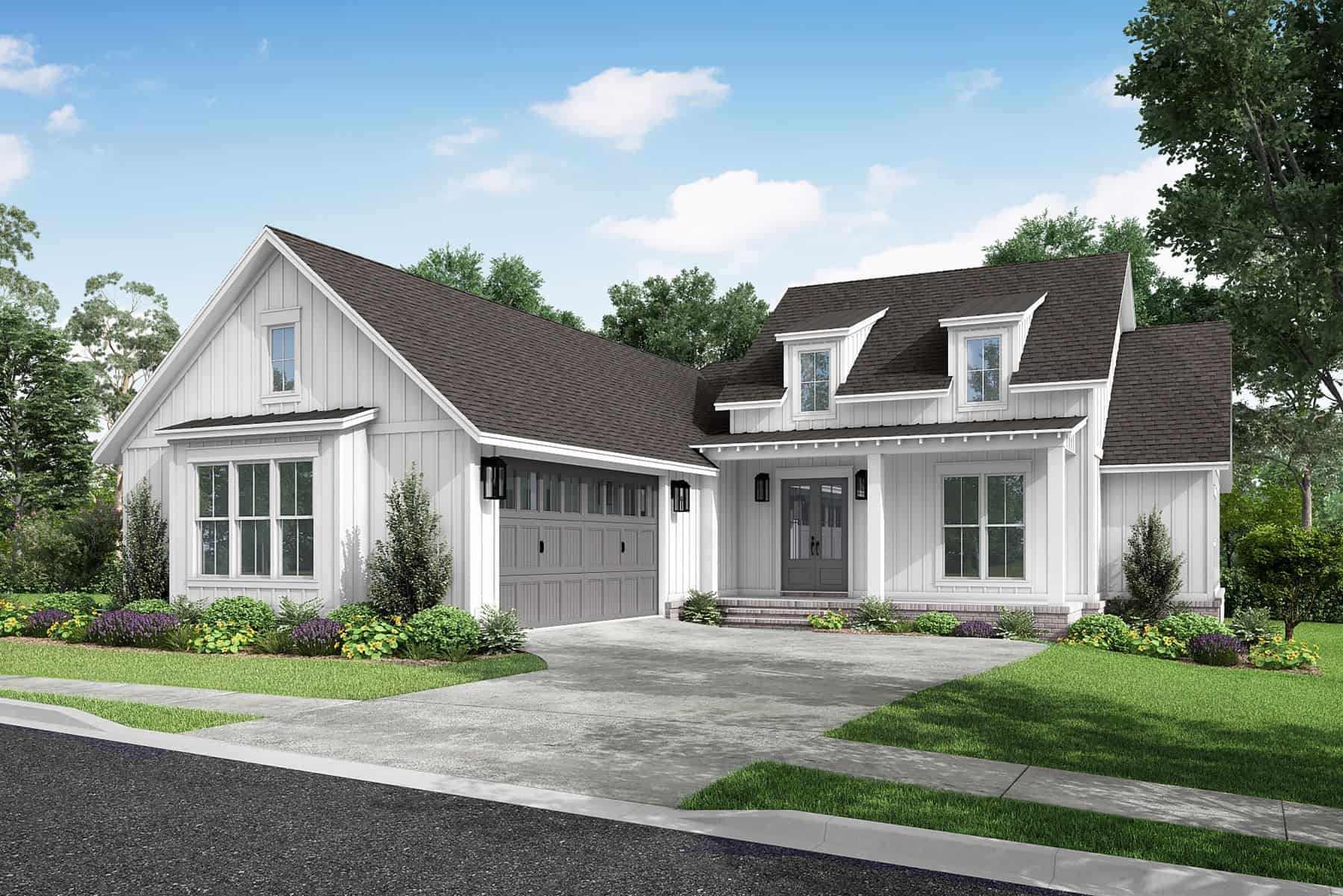 Front elevation of Farmhouse home (ThePlanCollection: House Plan #142-1464)