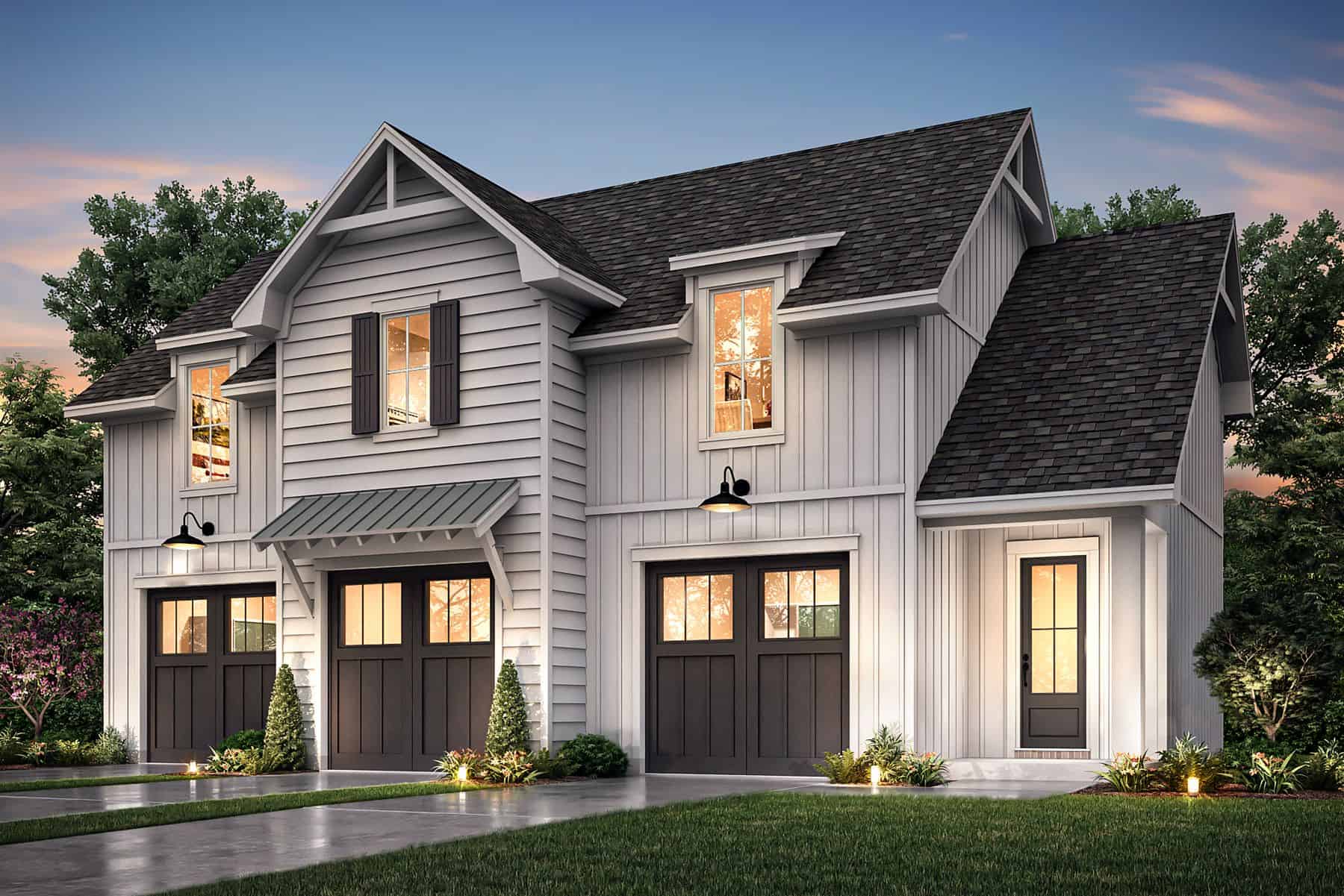 Front elevation of Garage w/Apartments home (ThePlanCollection: House Plan #142-1469)