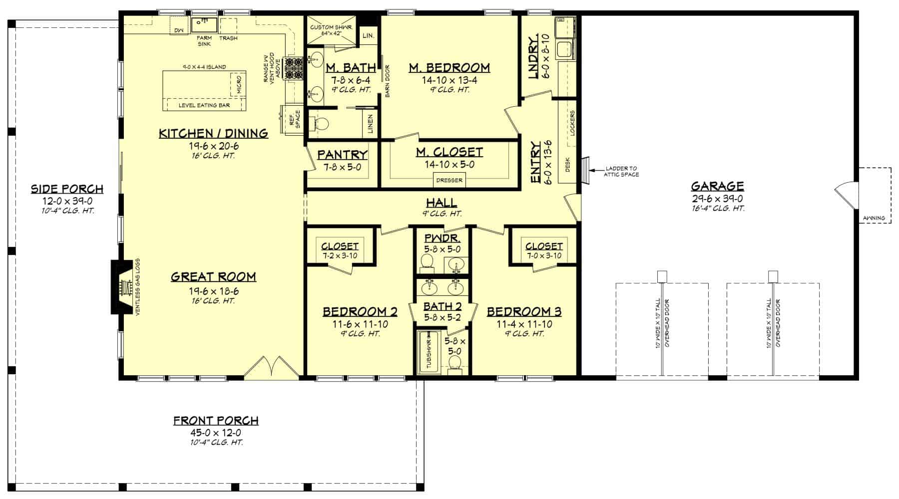 Main Level of Barn Style Plan #142-1470