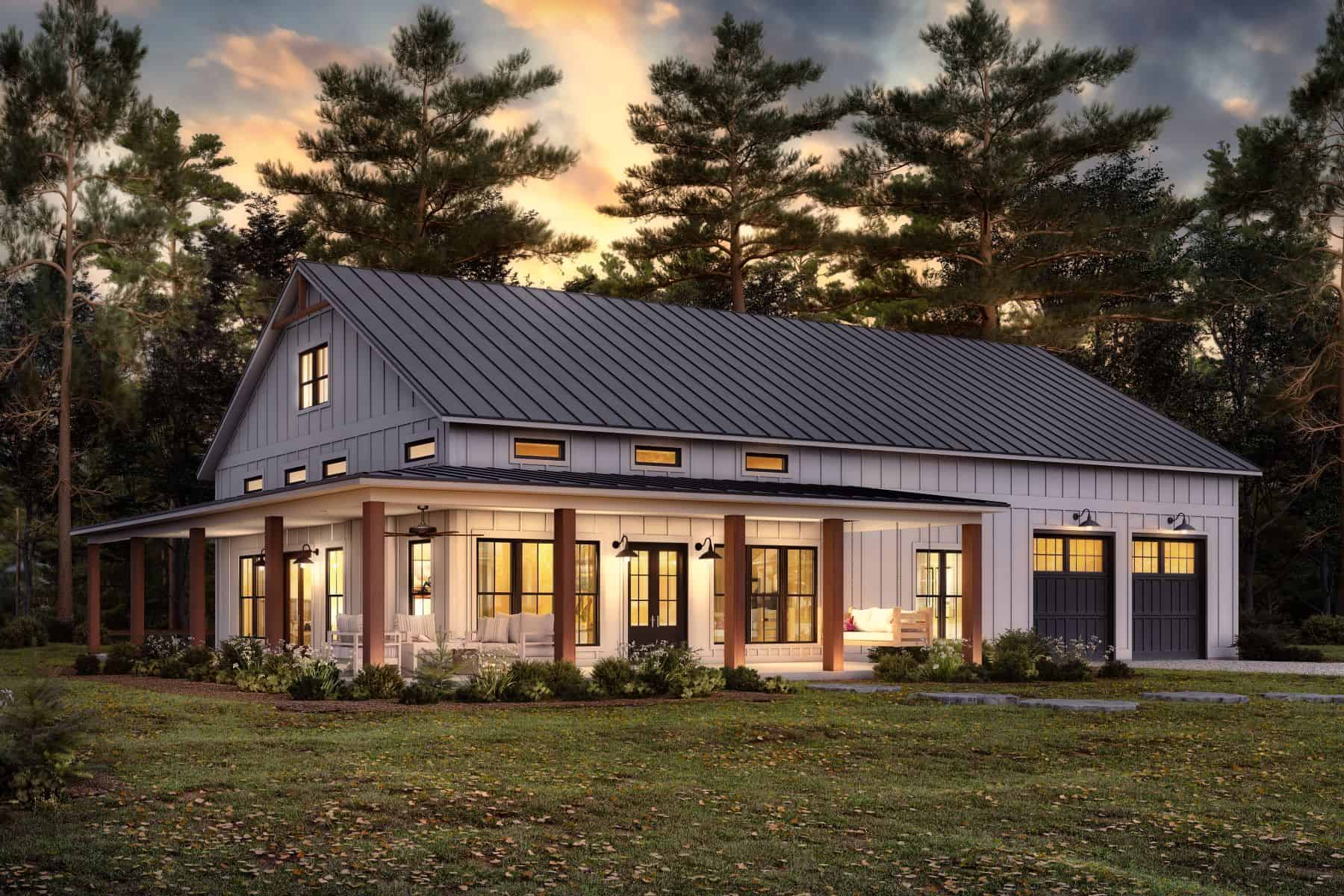 Front elevation of Barn Style home (ThePlanCollection: House Plan #142-1470)
