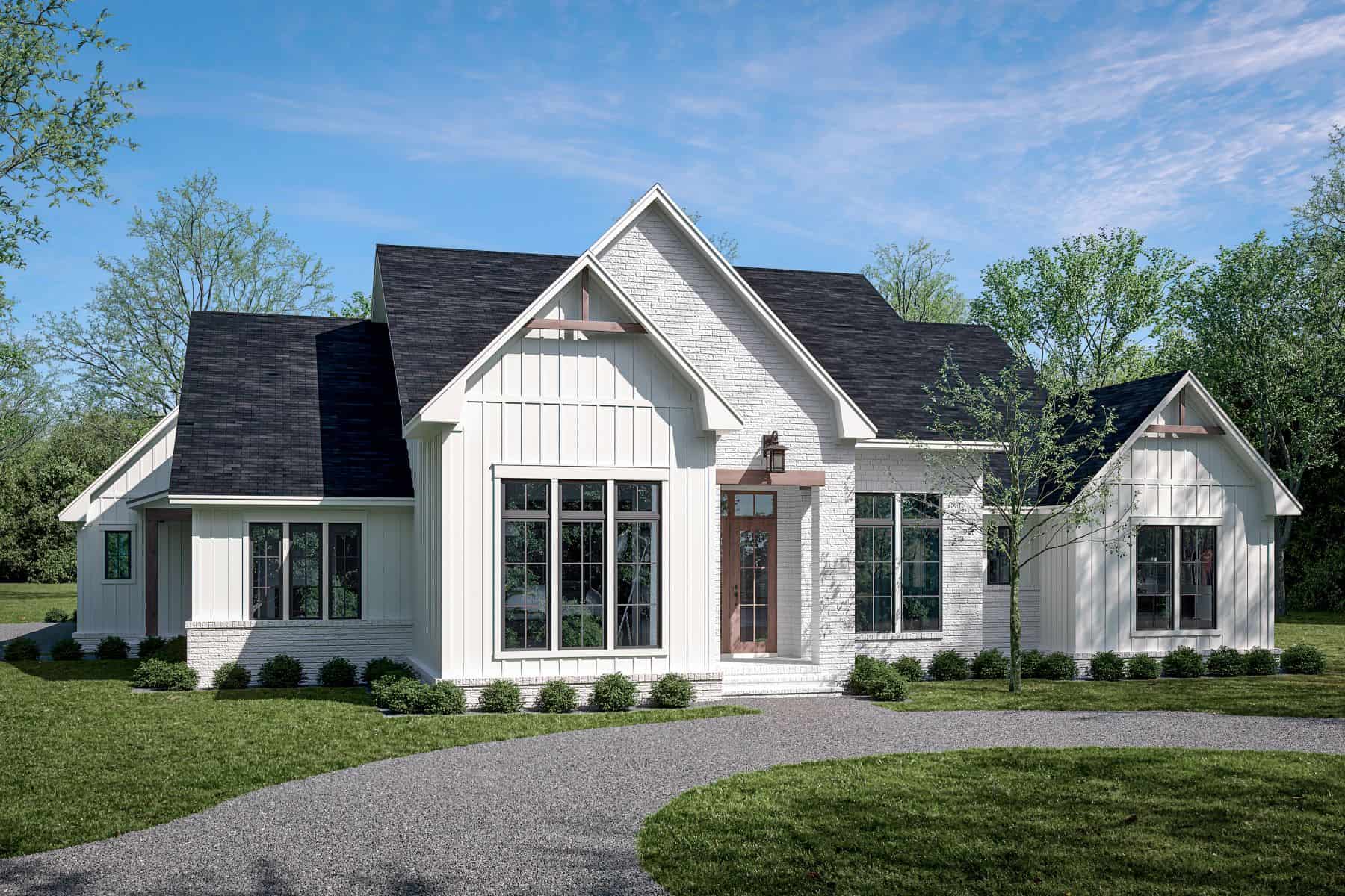 Front elevation of Modern Farmhouse home (ThePlanCollection: House Plan #142-1471)