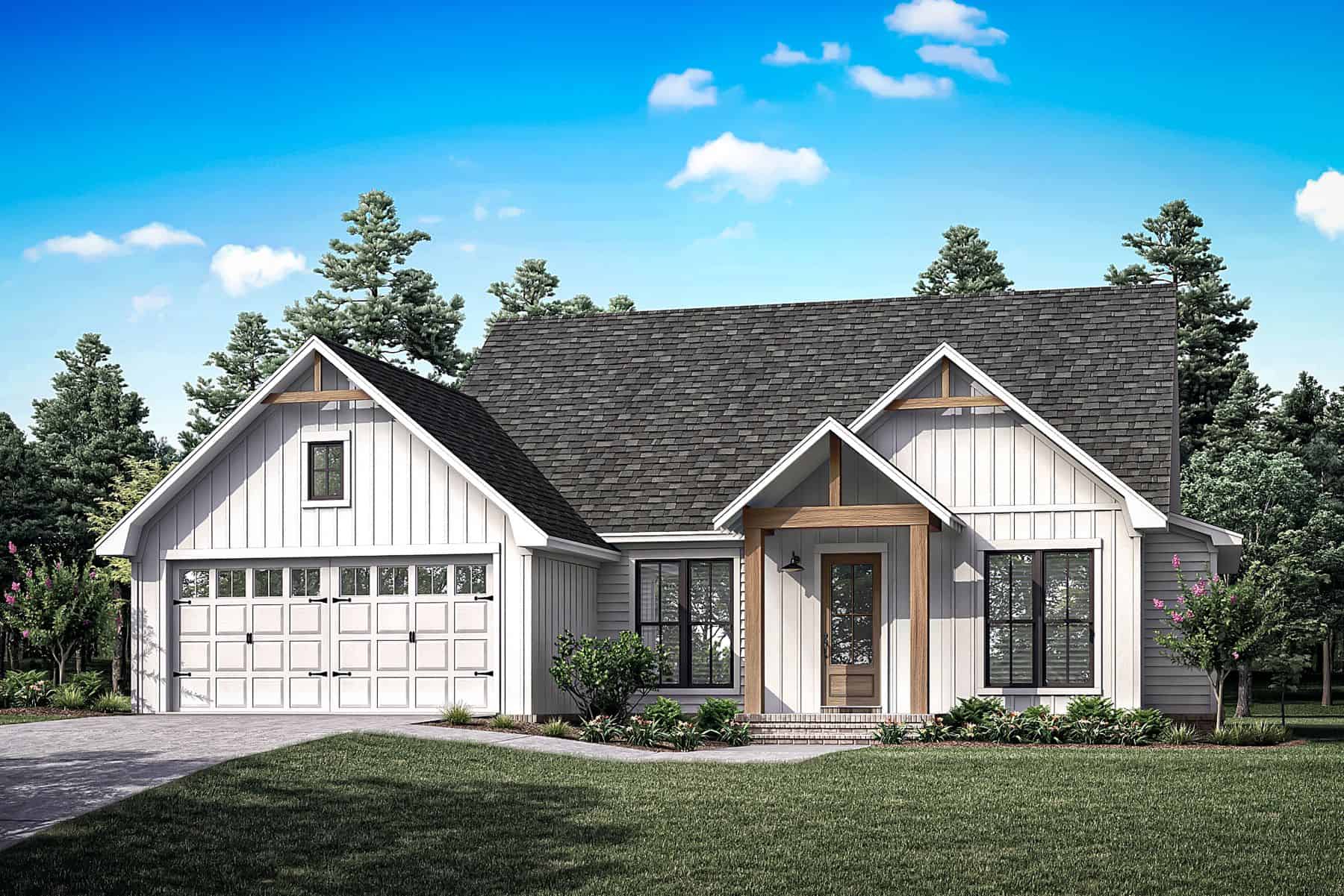 Front elevation of Modern Farmhouse home (ThePlanCollection: House Plan #142-1472)