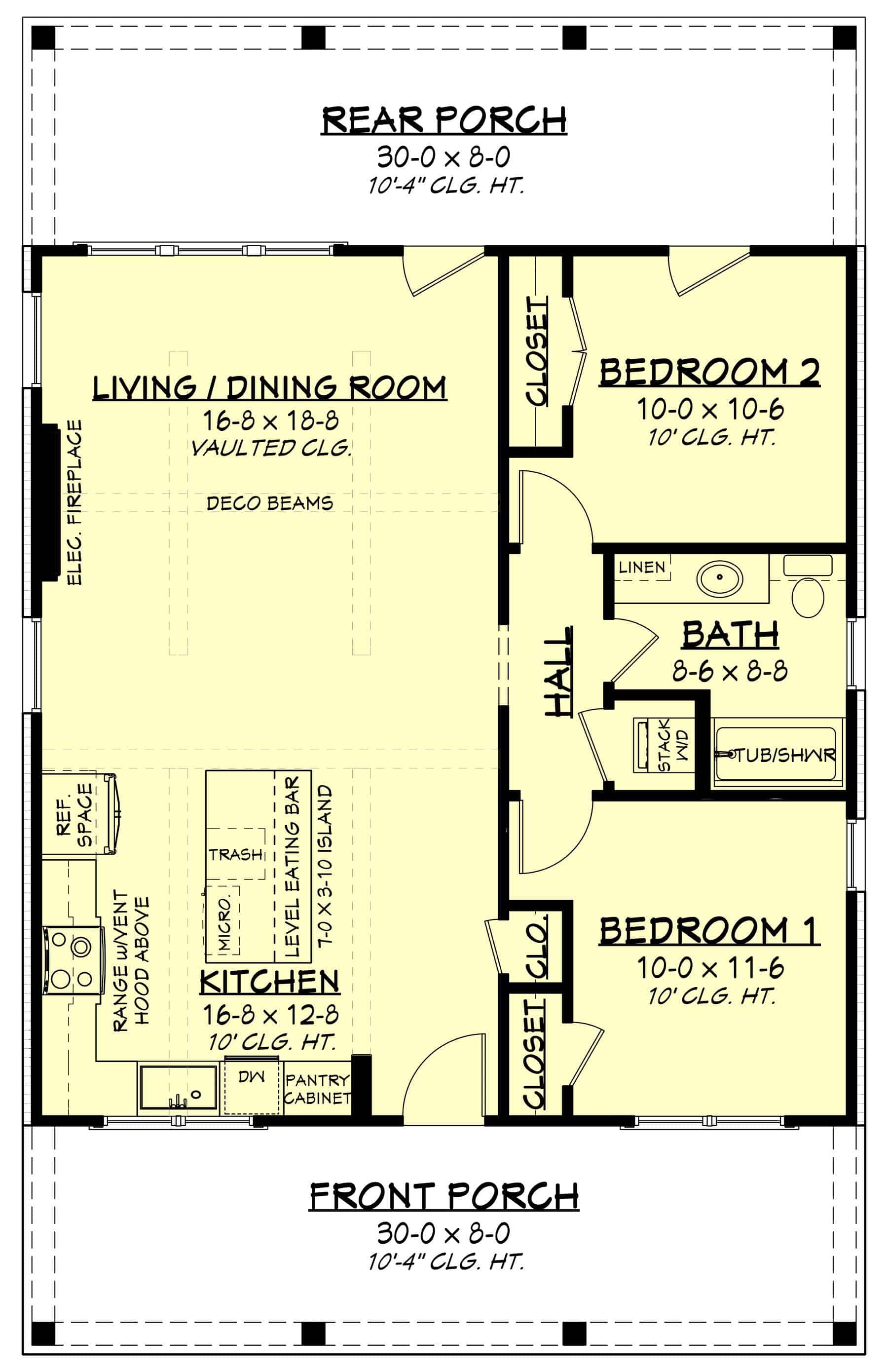 Main Level of Small House Plans #142-1474