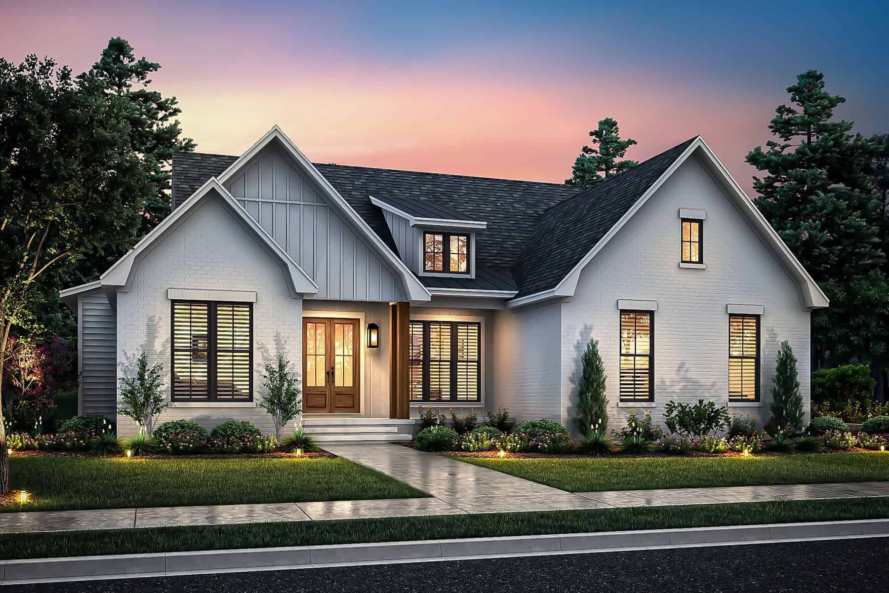 Front elevation of Transitional home (ThePlanCollection: House Plan #142-1475)