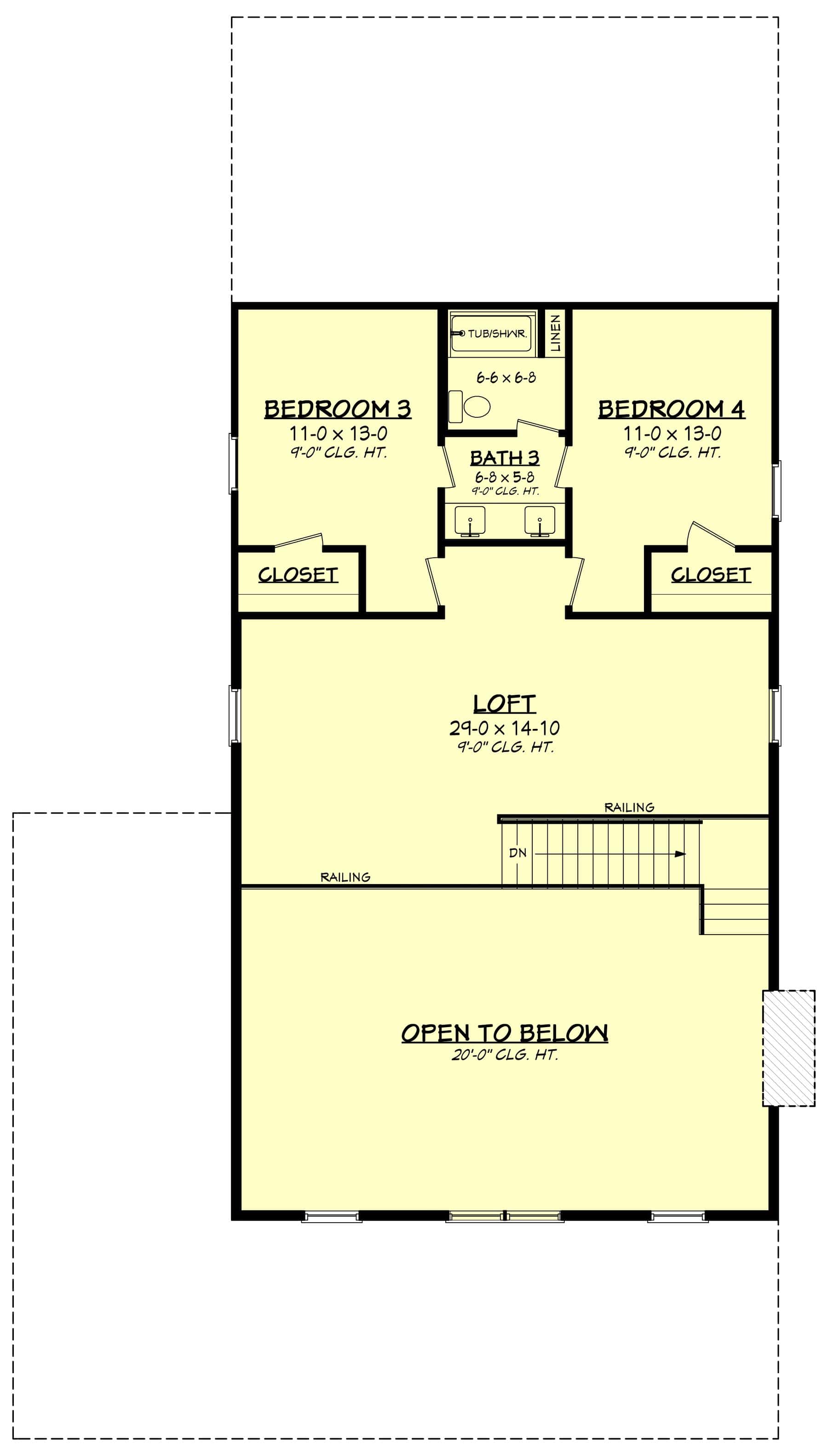 Upper Level of Modern Farmhouse Plan #142-1476