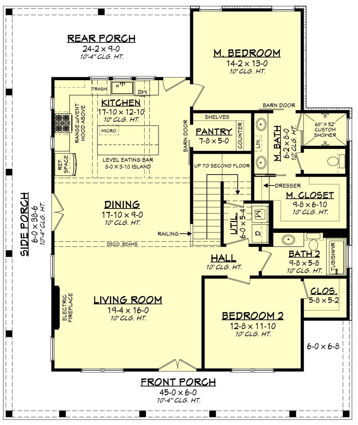 Main Level of Farmhouse Plan #142-1477