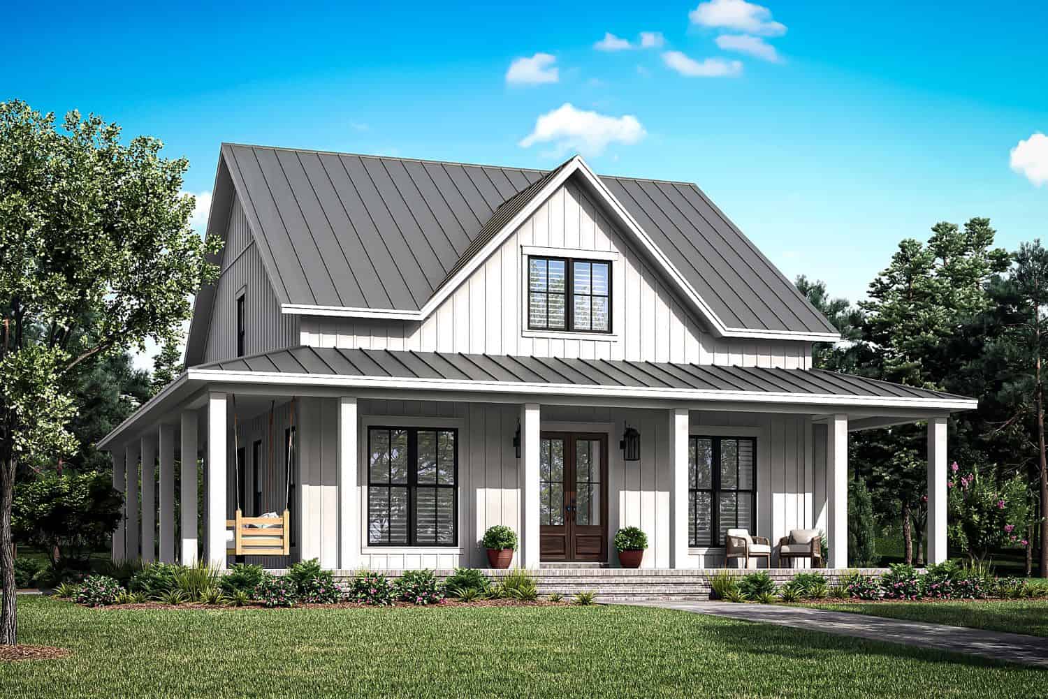 Front elevation of Farmhouse home (ThePlanCollection: House Plan #142-1477)