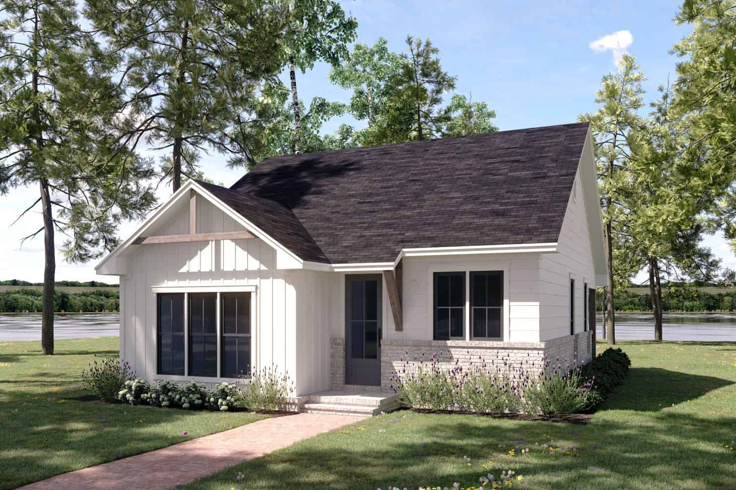 Front elevation of Modern Farmhouse home (ThePlanCollection: House Plan #142-1478)