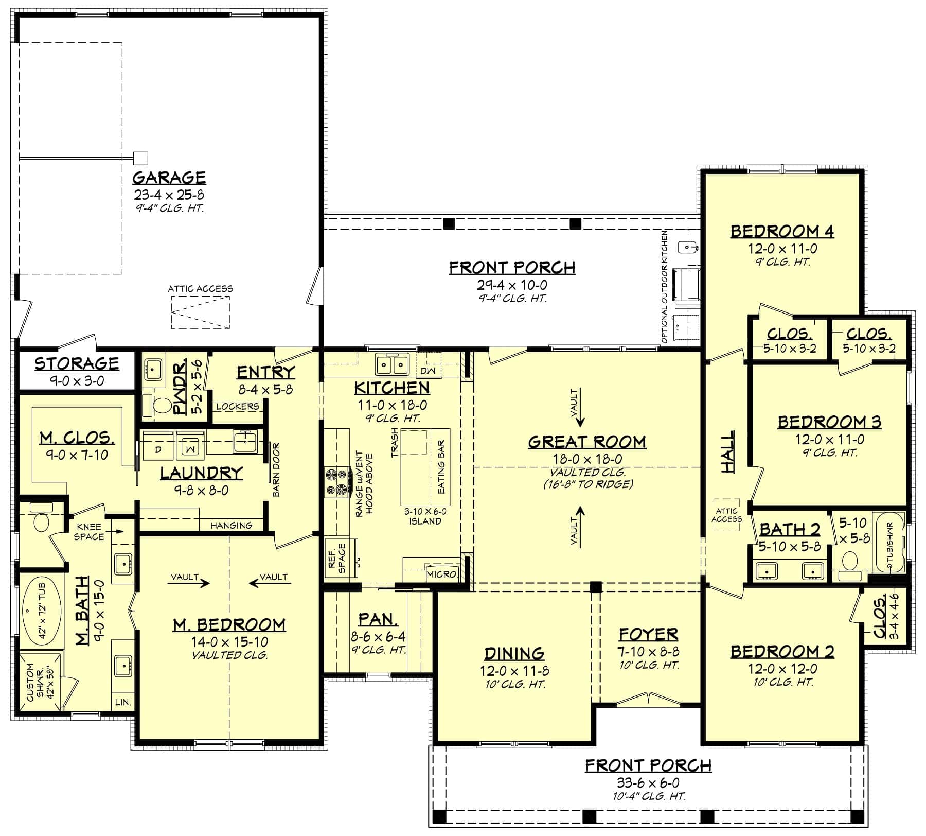 Main Level of Farmhouse Plan #142-1479