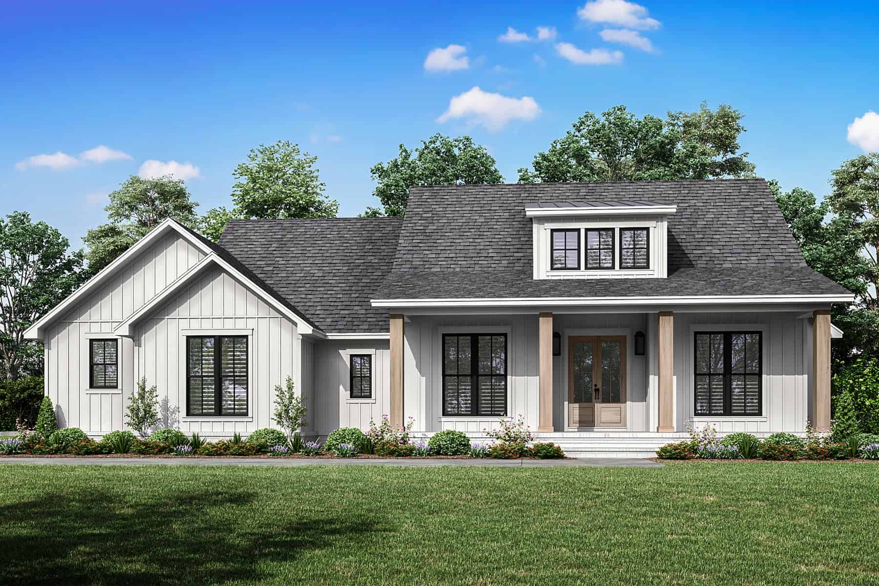 Front elevation of Farmhouse home (ThePlanCollection: House Plan #142-1479)