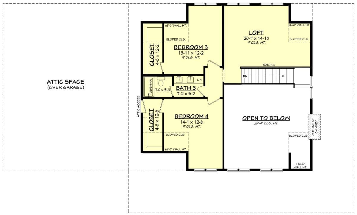 Upper Level of Barn Style Plan #142-1480