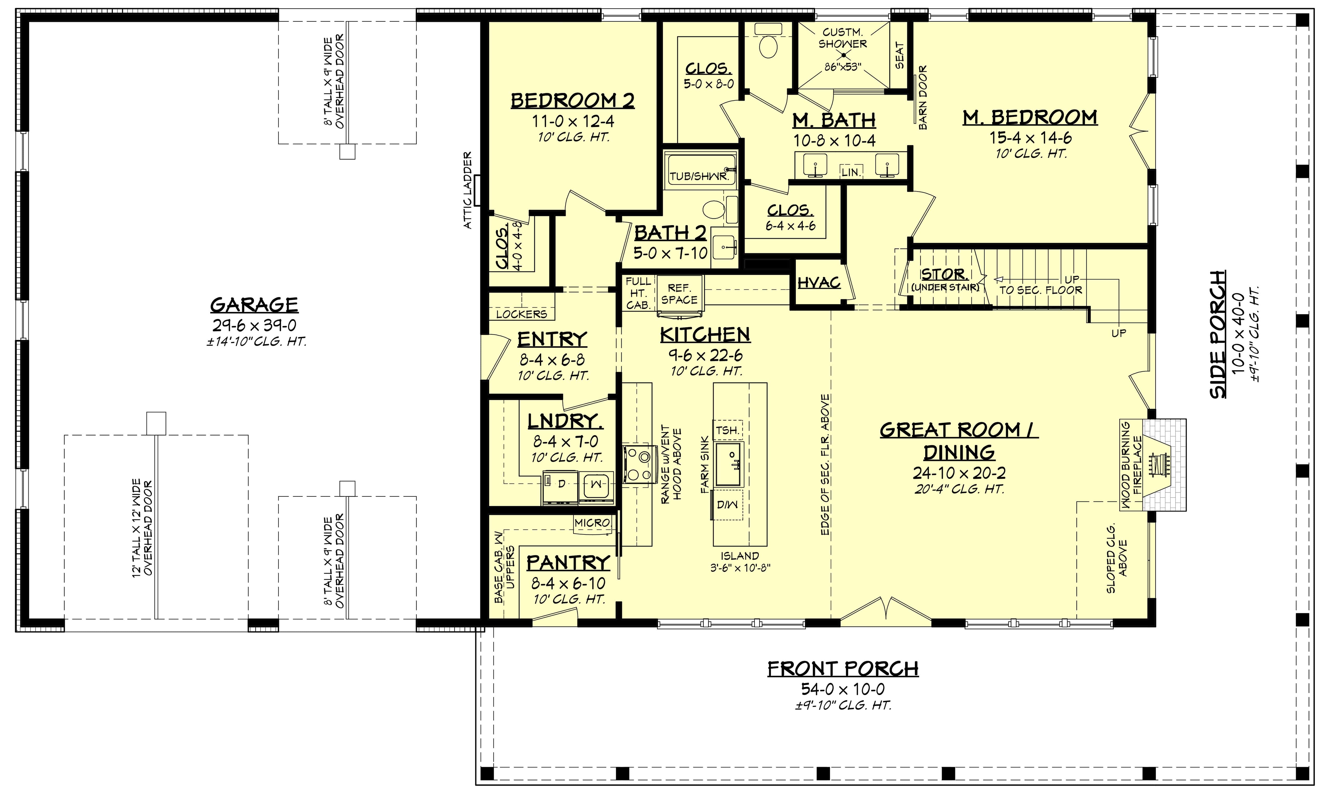 Main Level of Barn Style Plan #142-1480