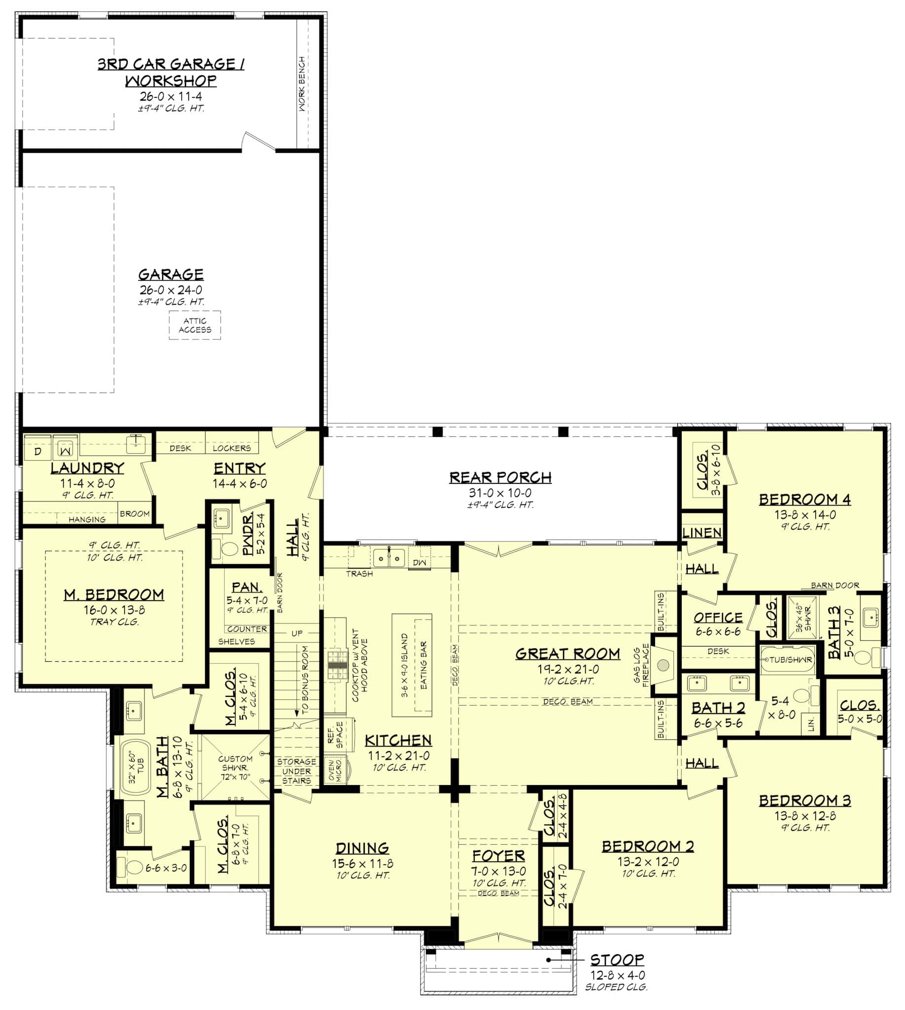 Main Level of Modern Farmhouse Plan #142-1481
