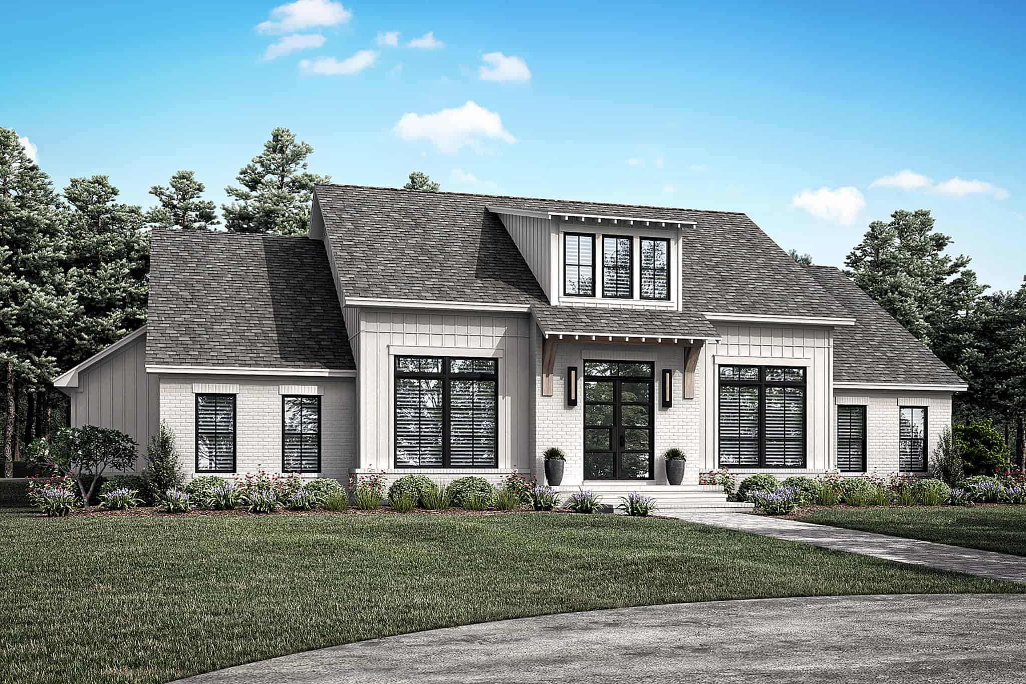 Front elevation of Modern Farmhouse home (ThePlanCollection: House Plan #142-1481)