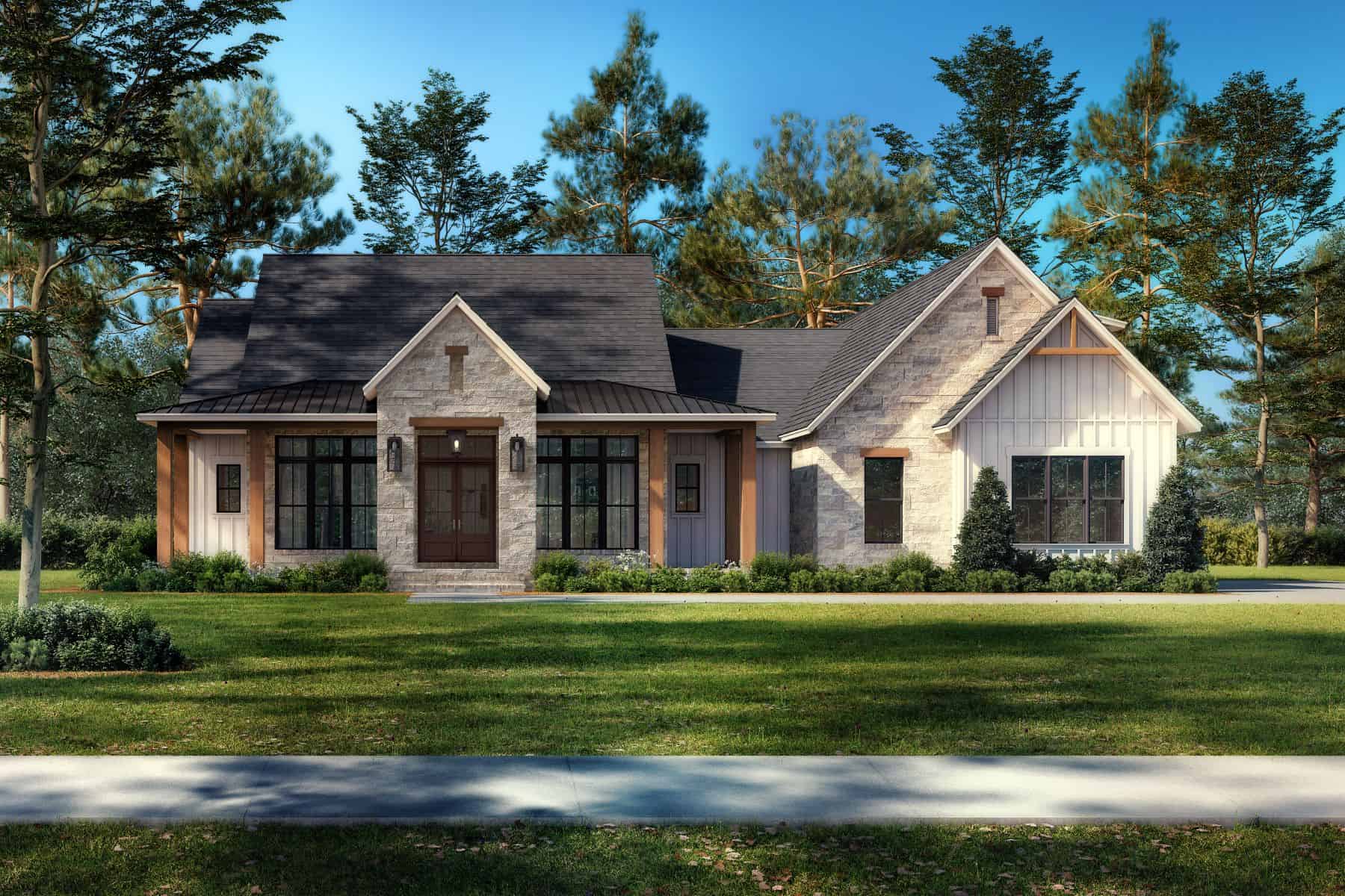 Front elevation of Modern Farmhouse home (ThePlanCollection: House Plan #142-1482)