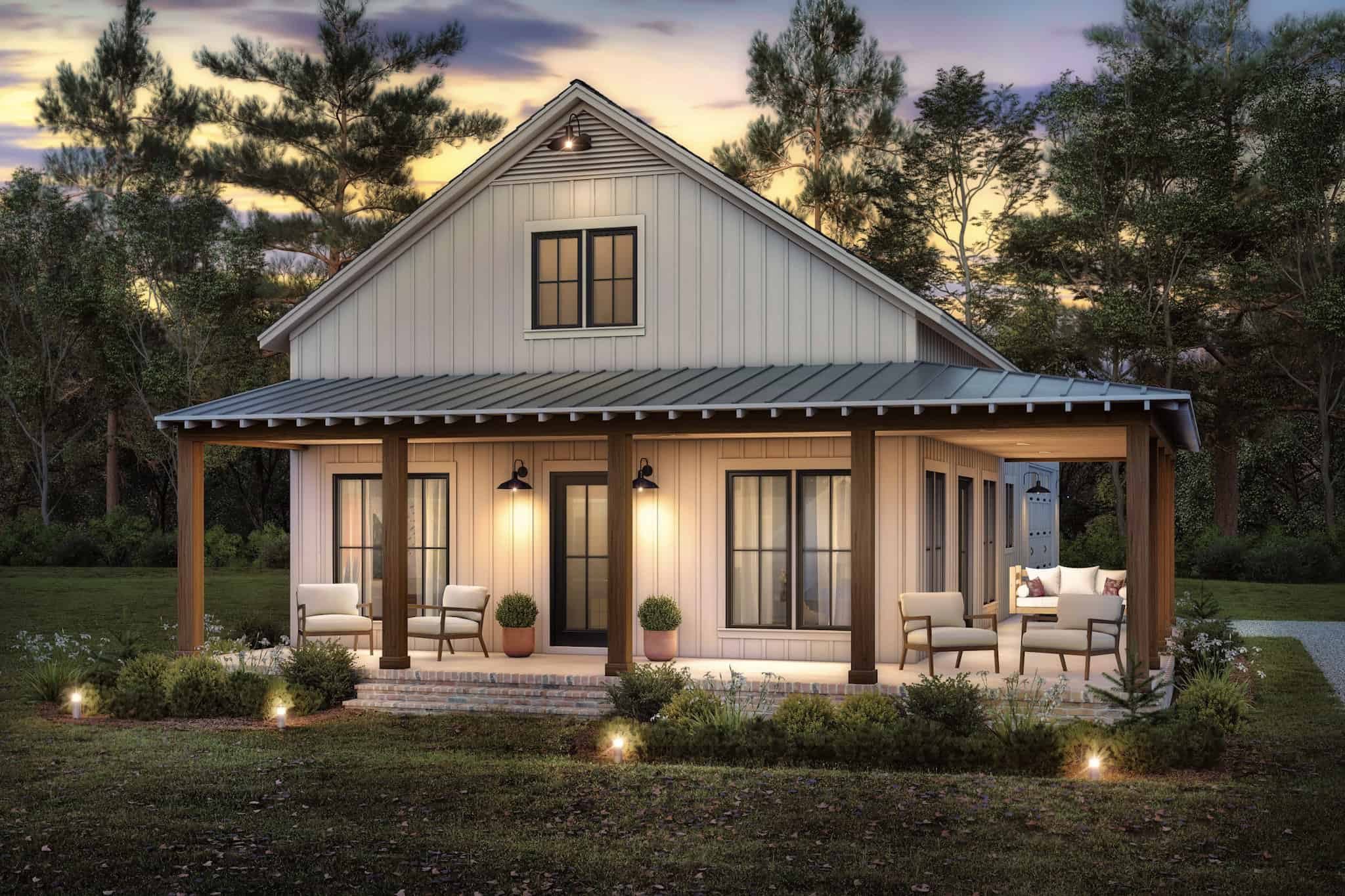 Front elevation of Barn Style home (ThePlanCollection: House Plan #142-1484)
