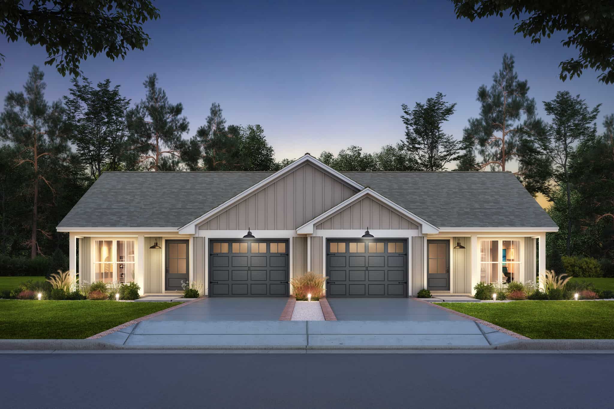 Front elevation of Duplex/Multi-Unit home (ThePlanCollection: House Plan #142-1486)