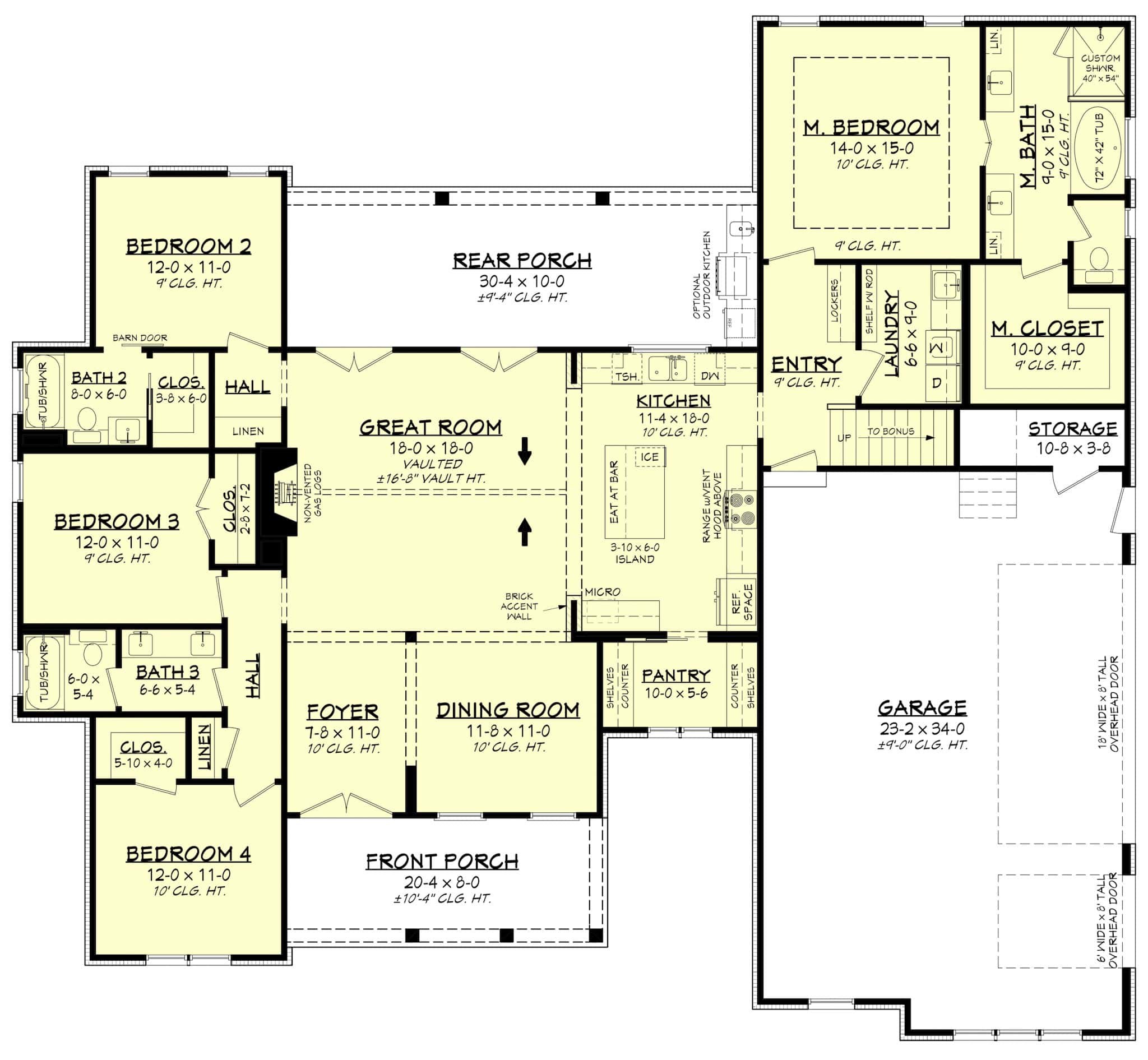 Main Level of Modern Farmhouse Plan #142-1487