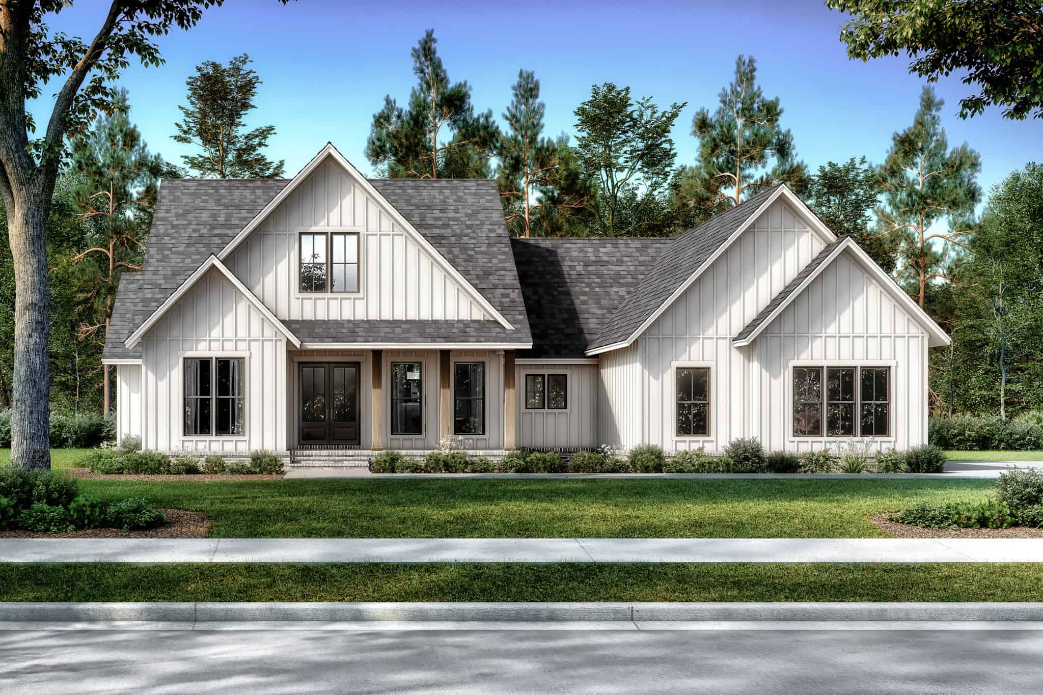 Front elevation of Modern Farmhouse home (ThePlanCollection: House Plan #142-1487)