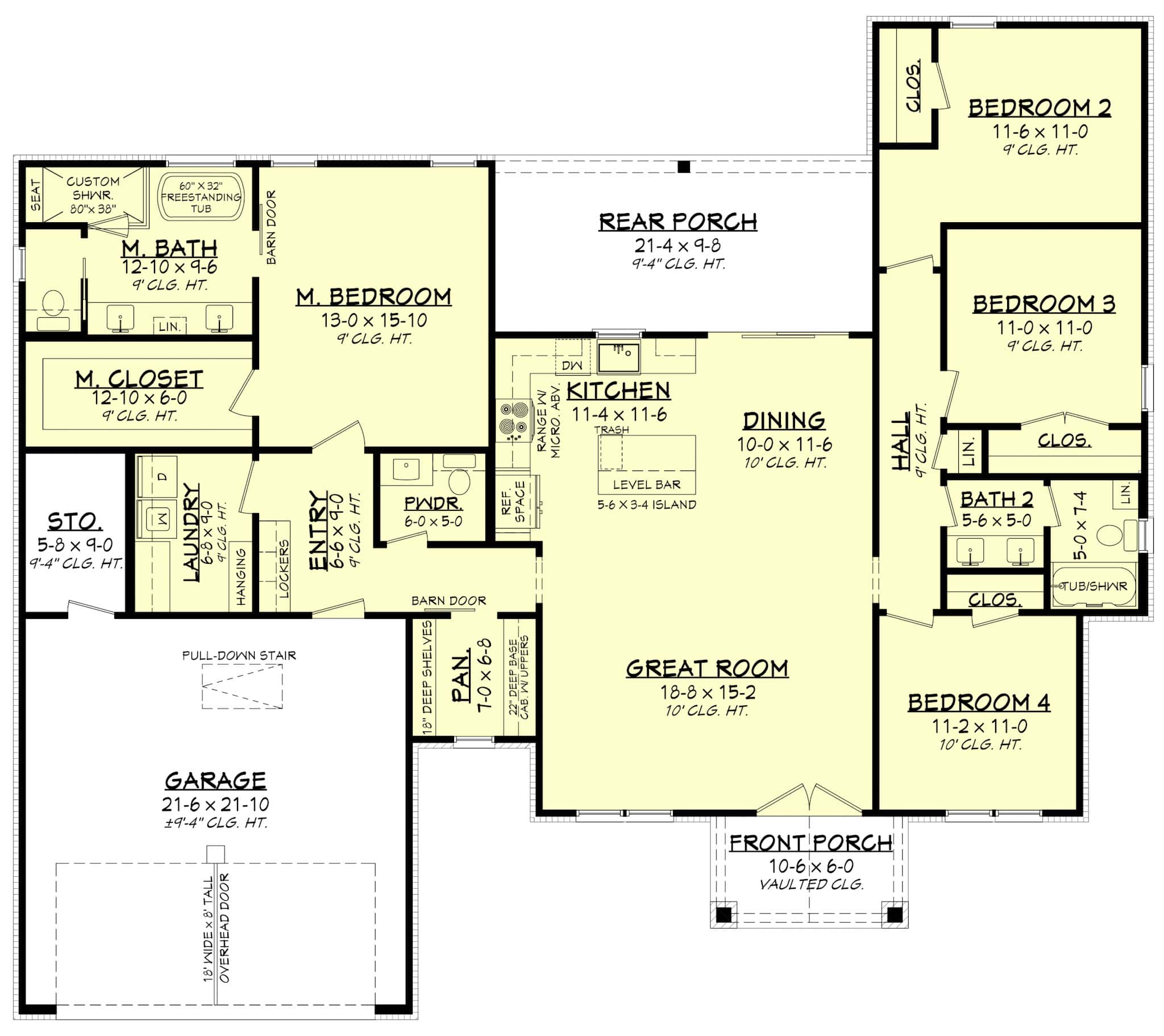 Main Level of Modern Farmhouse Plan #142-1489