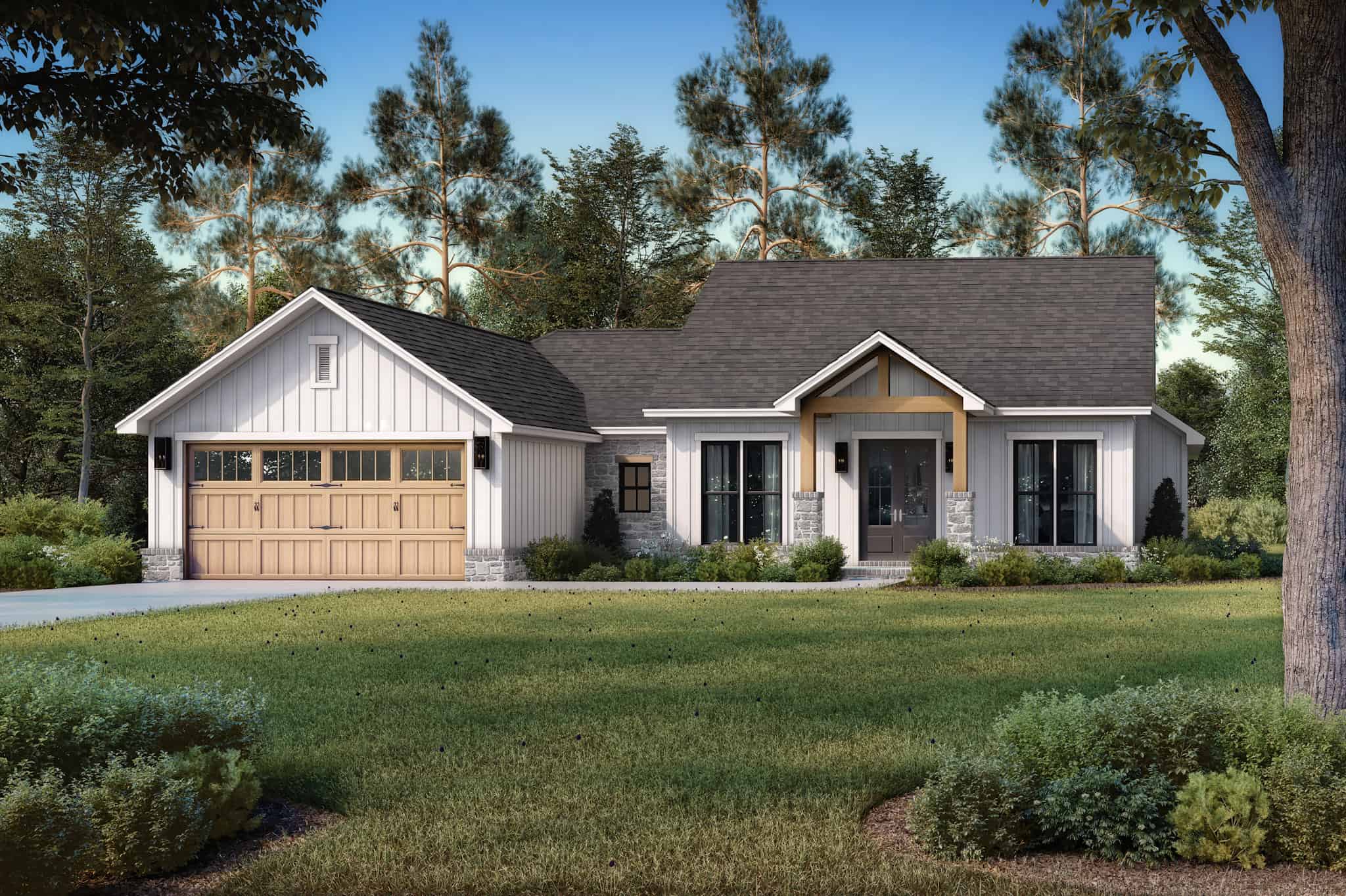 Front elevation of country ranch (ThePlanCollection: House Plan #142-1489)