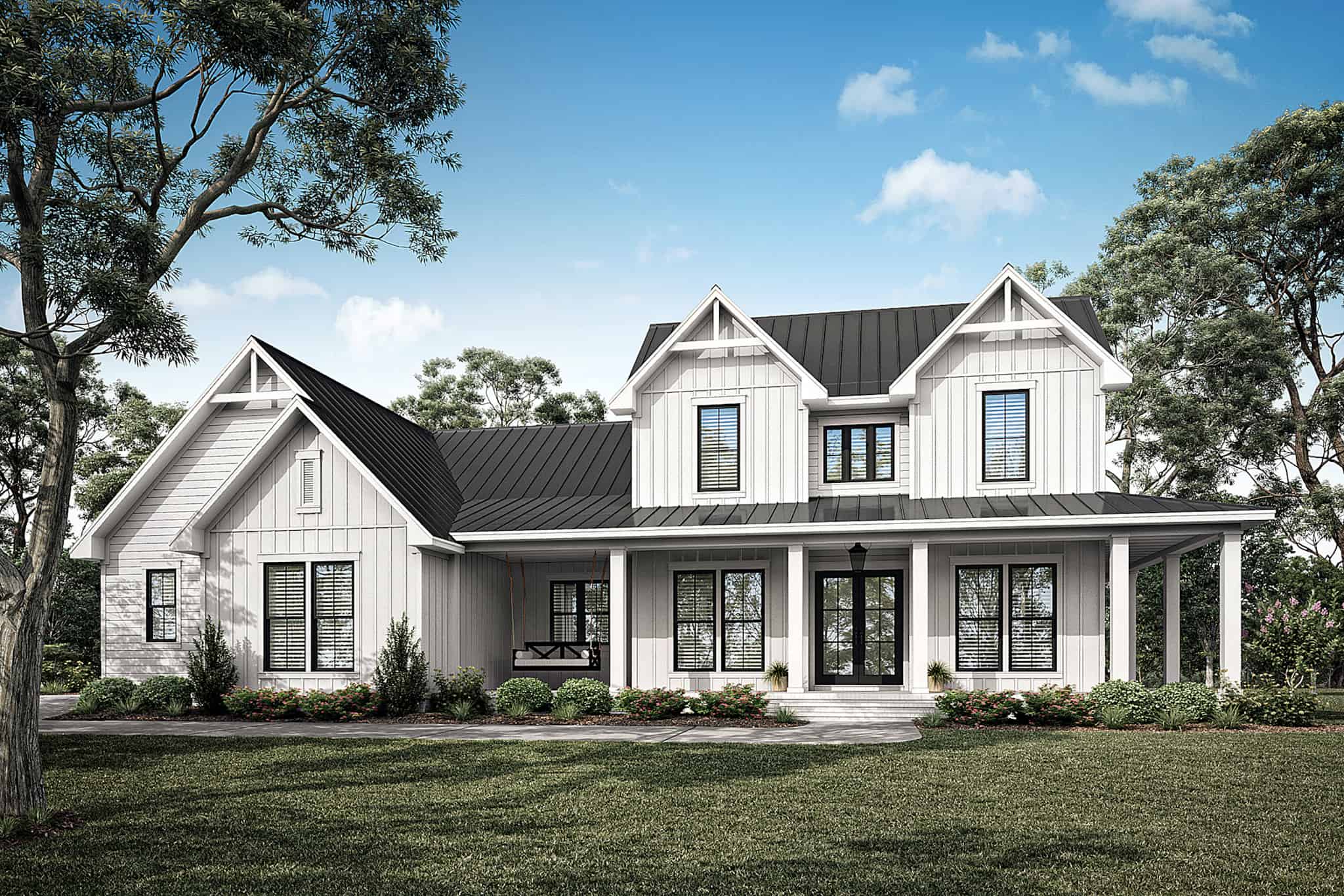 Front elevation of Farmhouse home (ThePlanCollection: House Plan #142-1490)
