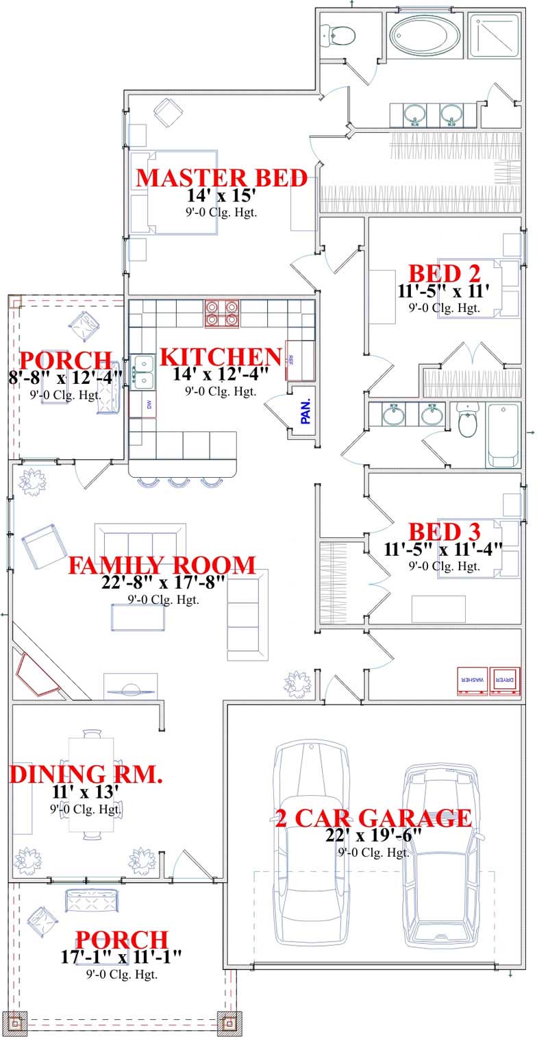 Floor Plan First Story of Ranch Plan #144-1000