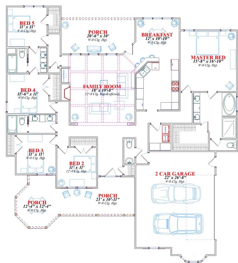 Floor Plan First Story of Country Plan #144-1001