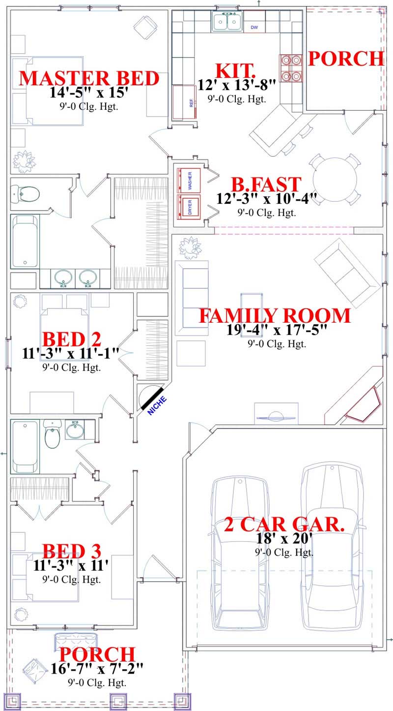 Floor Plan First Story of Bungalow Plan #144-1002
