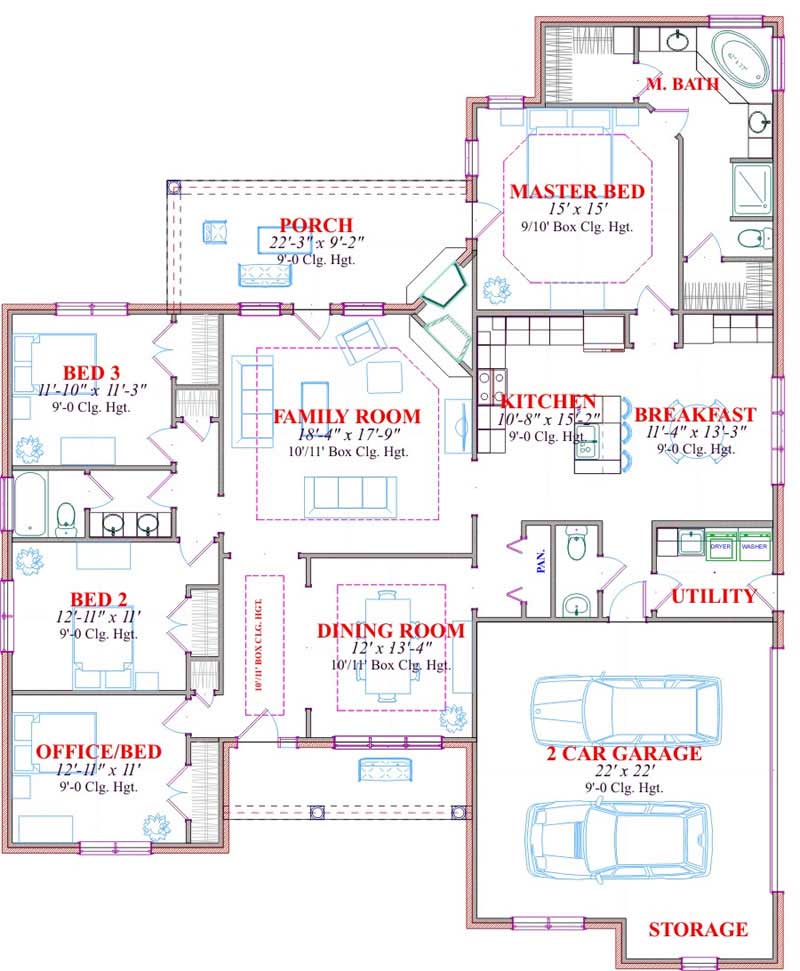Floor Plan First Story of Ranch Plan #144-1003