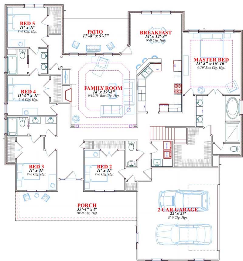 Floor Plan First Story of Country Plan #144-1004