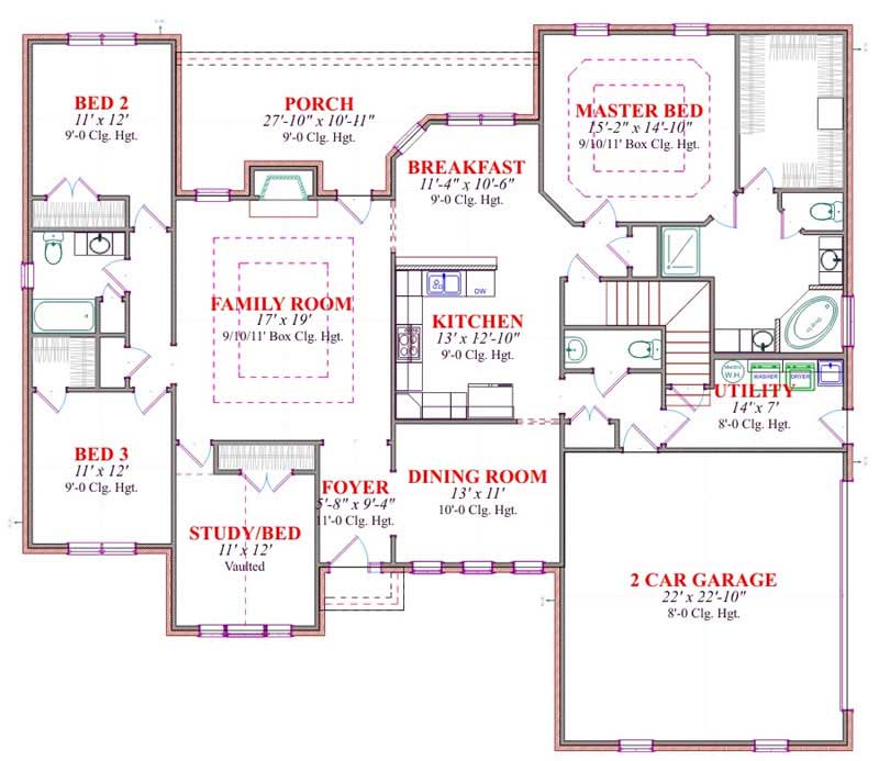 Floor Plan First Story of Ranch Plan #144-1005