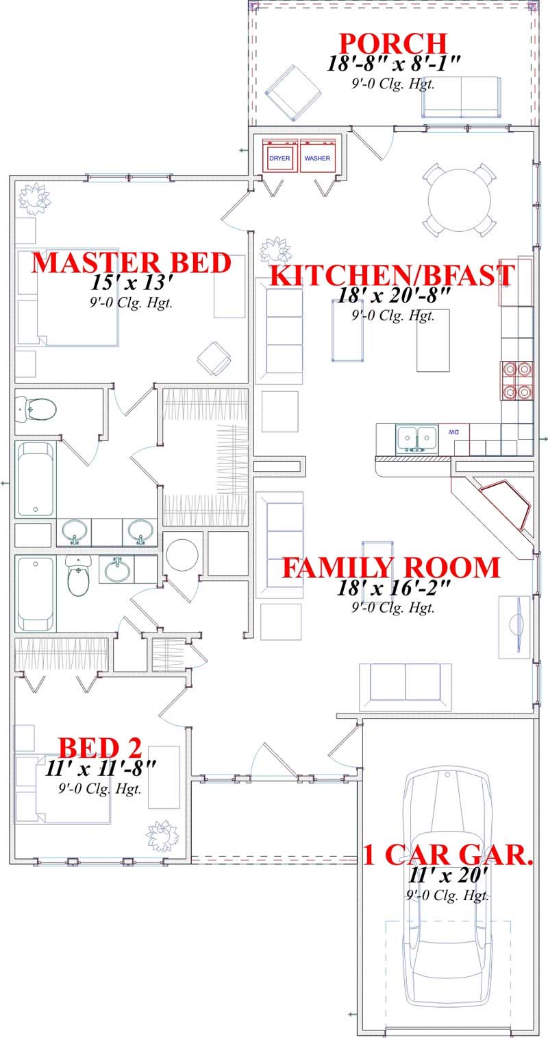Floor Plan First Story of Bungalow Plan #144-1008