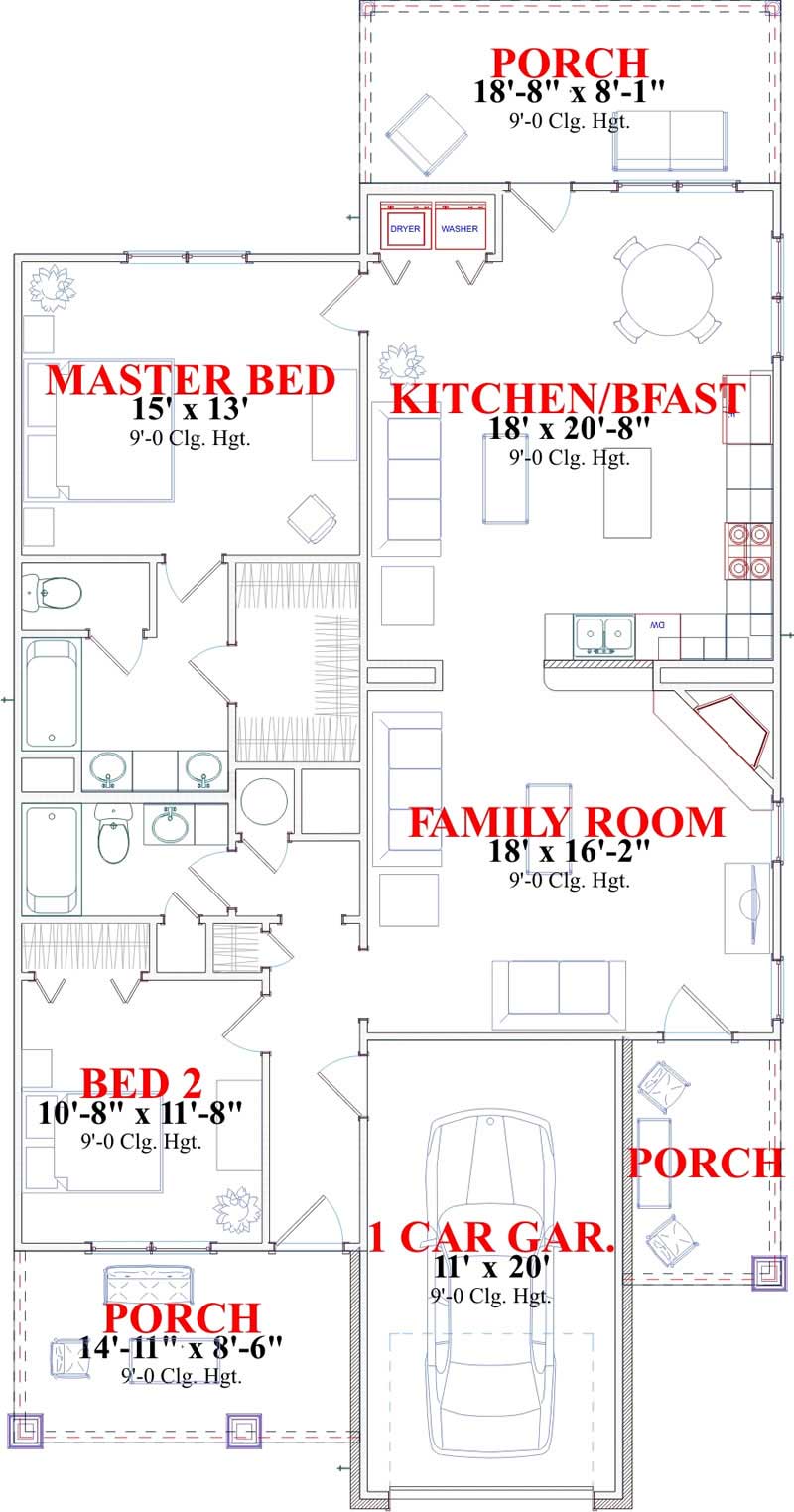 Floor Plan First Story of Bungalow Plan #144-1009