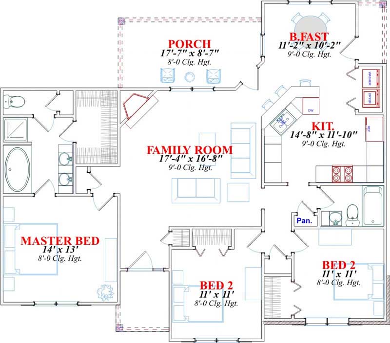 Floor Plan First Story of Ranch Plan #144-1010