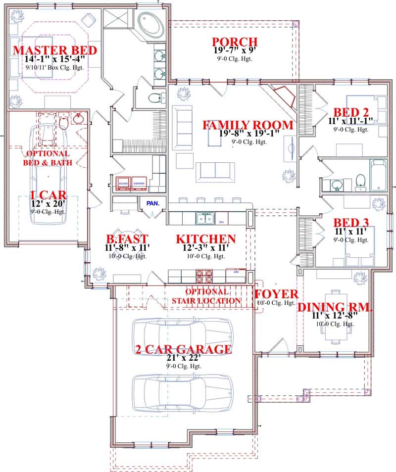 Floor Plan First Story of Ranch Plan #144-1011