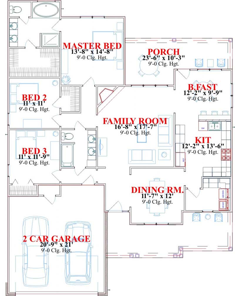 Floor Plan First Story of Bungalow Plan #144-1013
