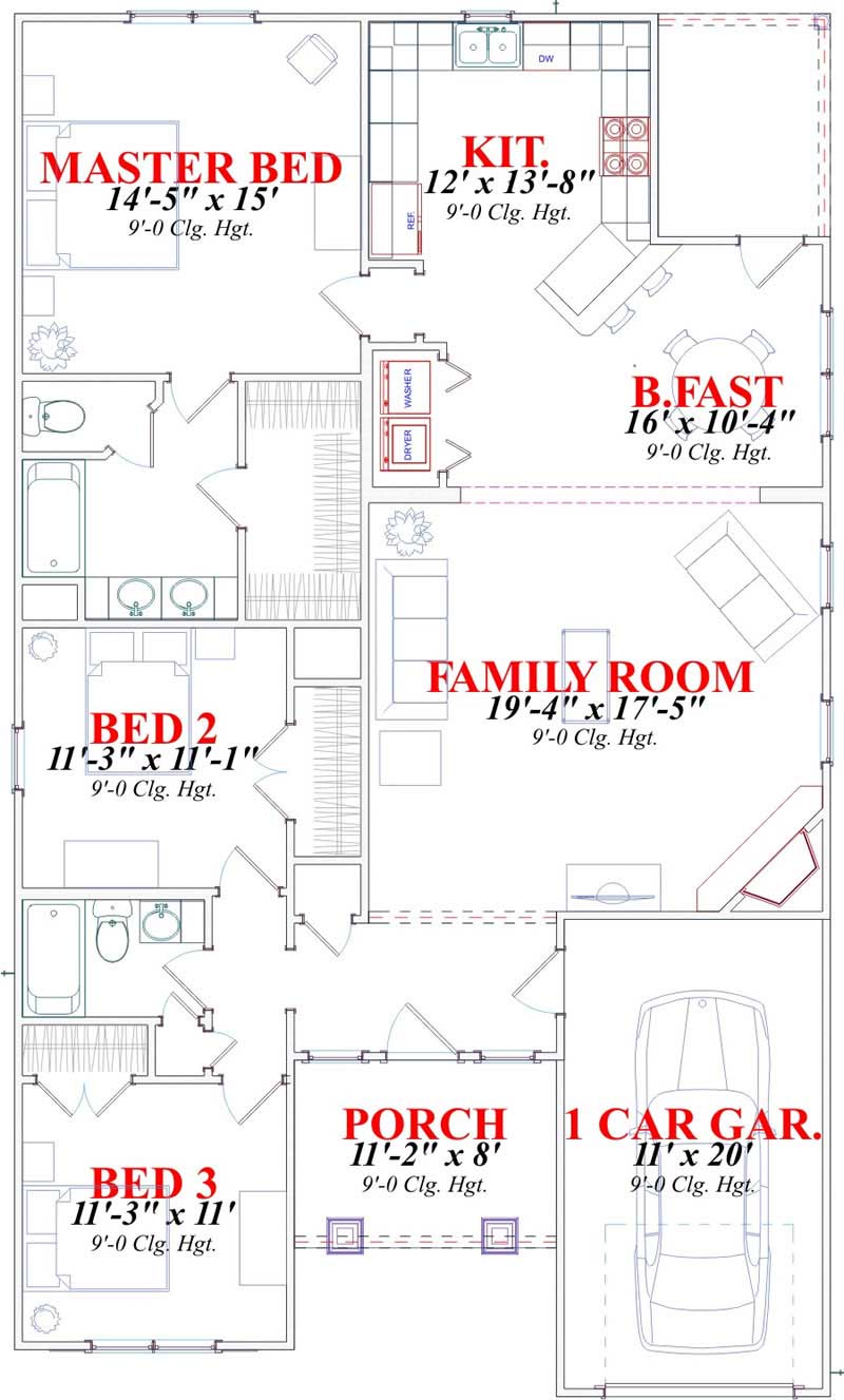 Floor Plan First Story of Bungalow Plan #144-1015