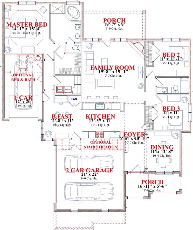 Floor Plan First Story of Ranch Plan #144-1018